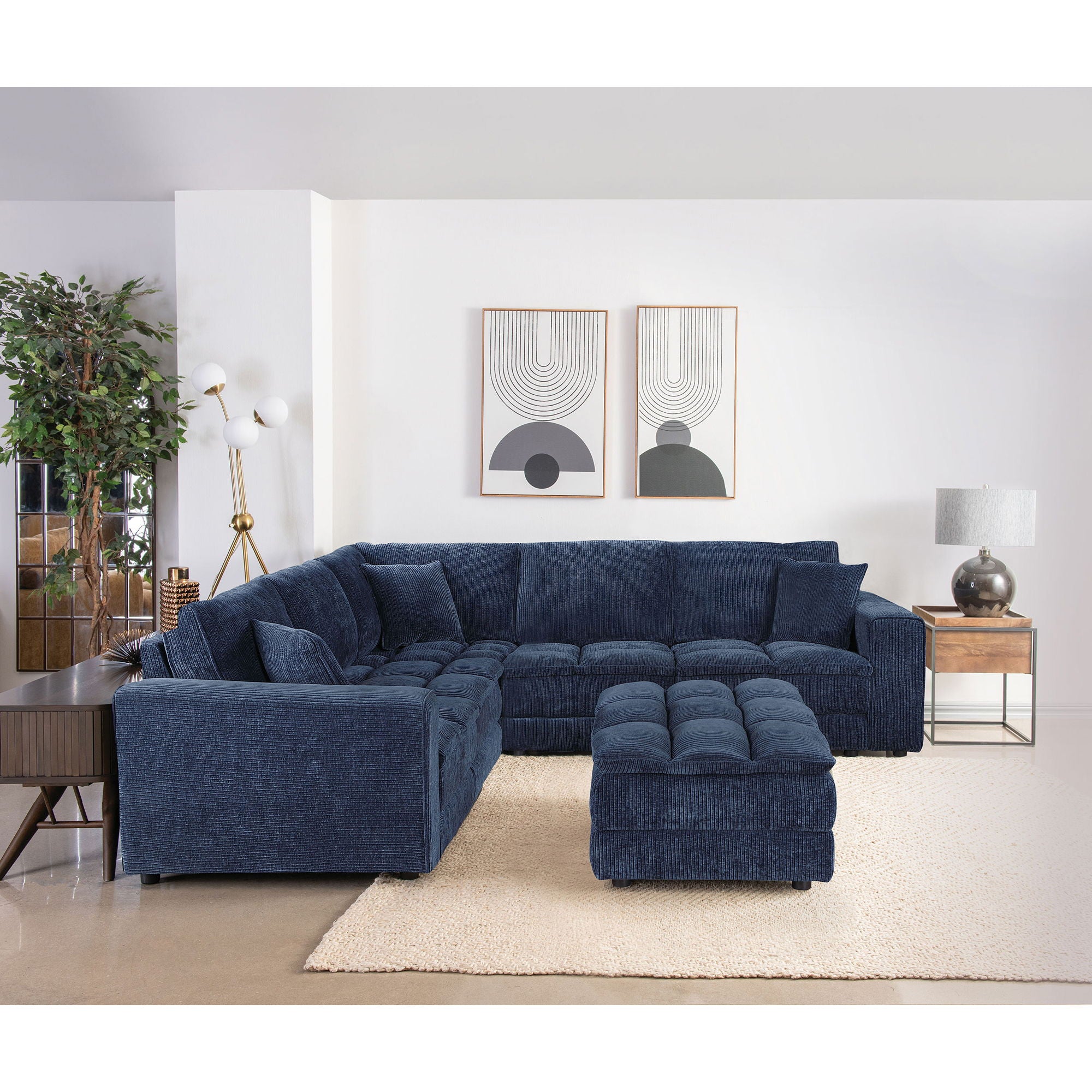 Azure - 6 Piece Upholstered Modular Sectional Sofa - Blue