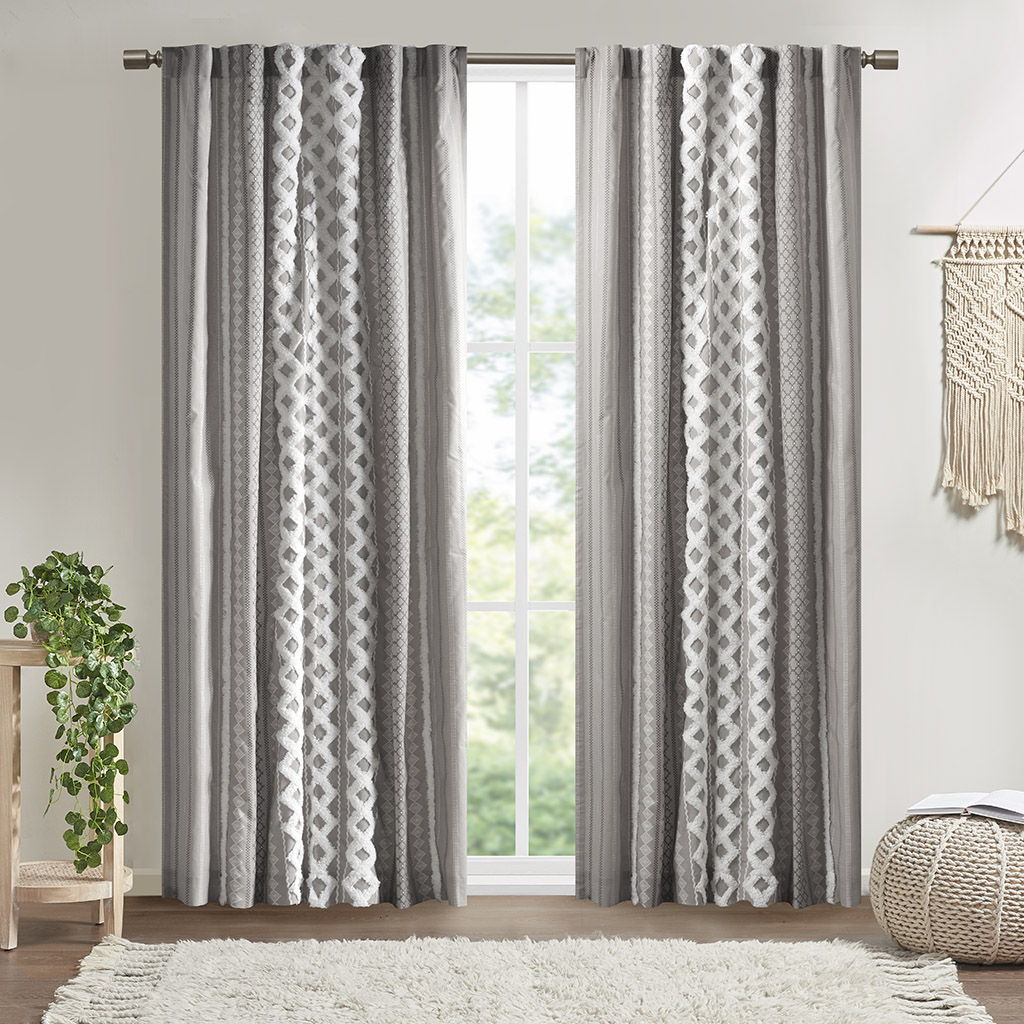 Imani - Printed Window Panel With Stripe And Lining - Gray