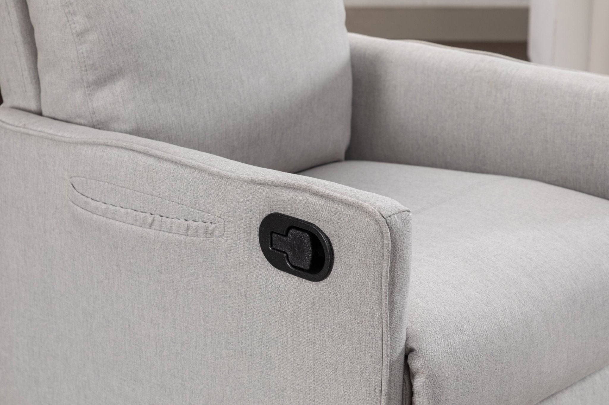 038-Cotton Linen Fabric Swivel Rocking Chair Glider Rocker Recliner Nursery Chair With Adjustable Back And Footrest For Living Room Indoor,Light Gray