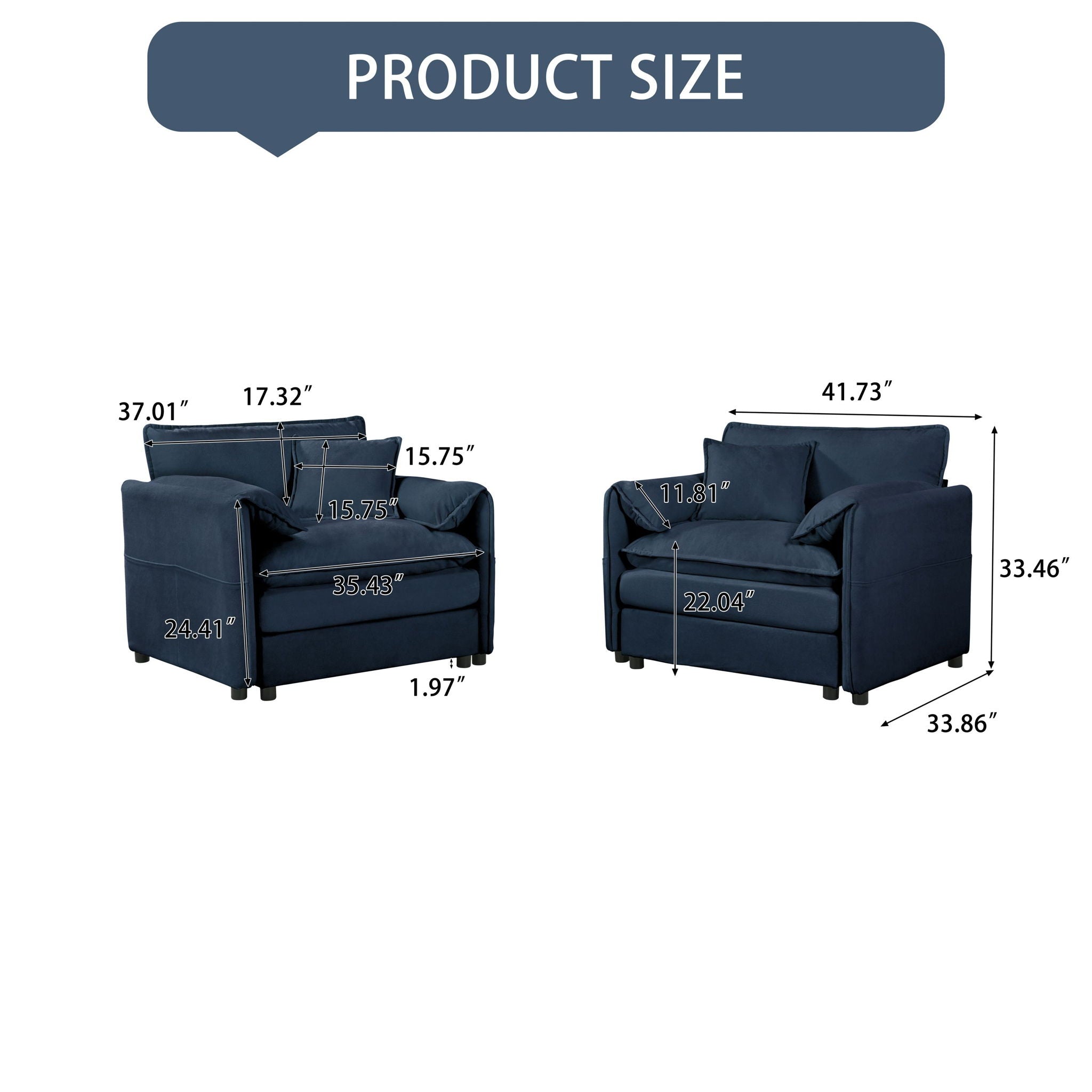 Modern Oversized Accent Chair, Comfy Single Sofa With Large Seat (Set of 2)