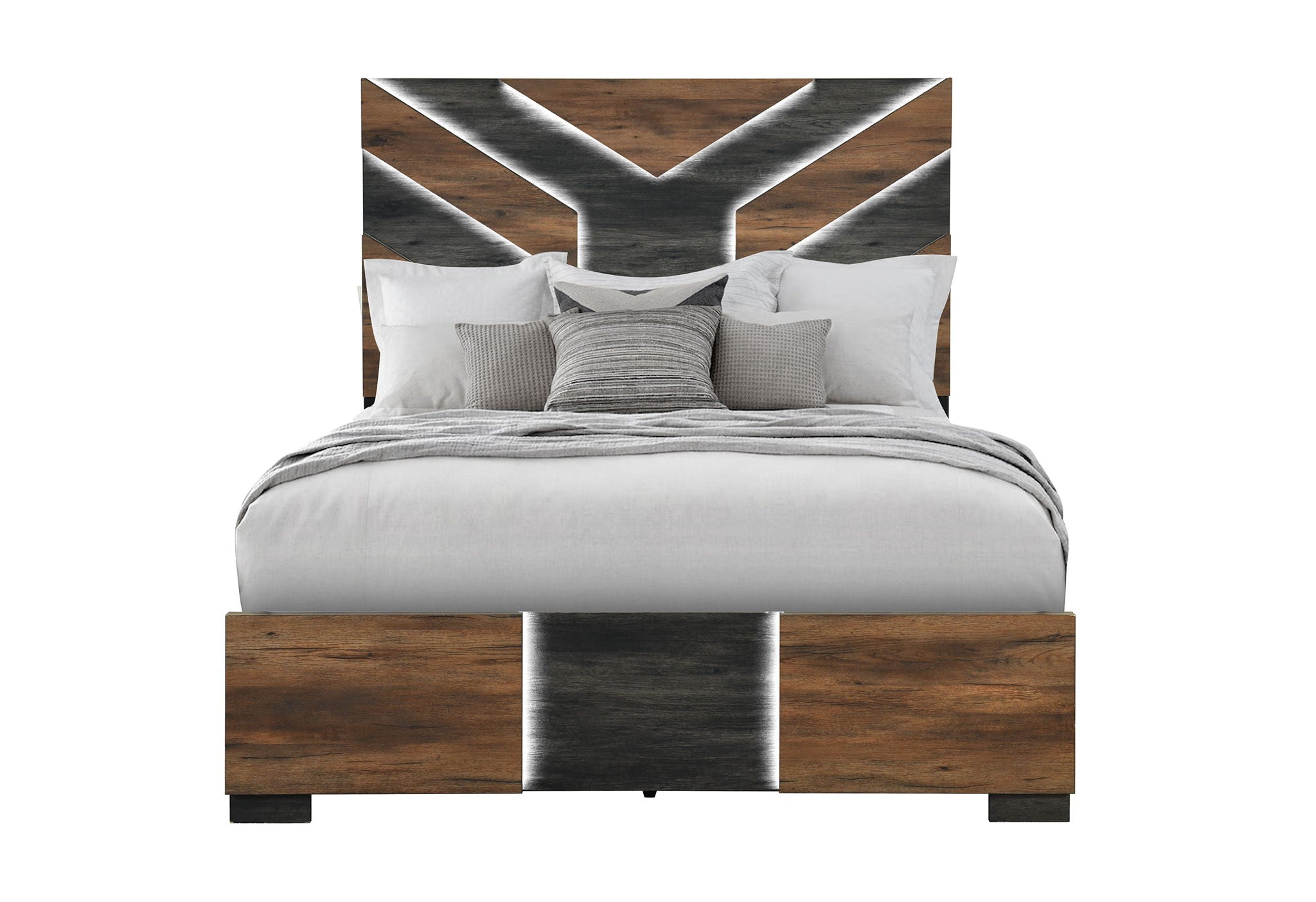 Optimus - Queen Bed Headboard / Footboard With LED - Black / Brown