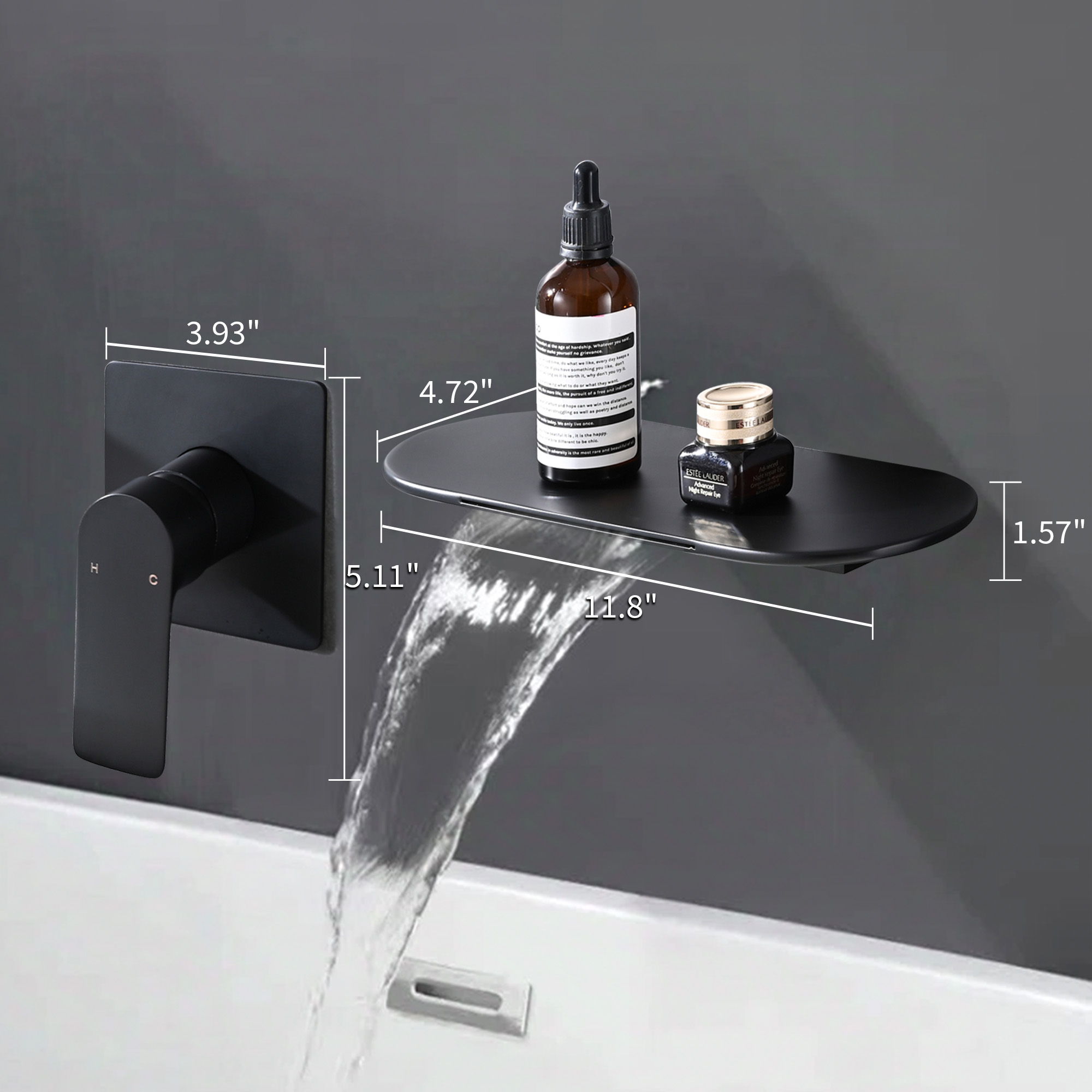 Modern Wall Mount Bathroom Sink Faucet With Waterfall Spout