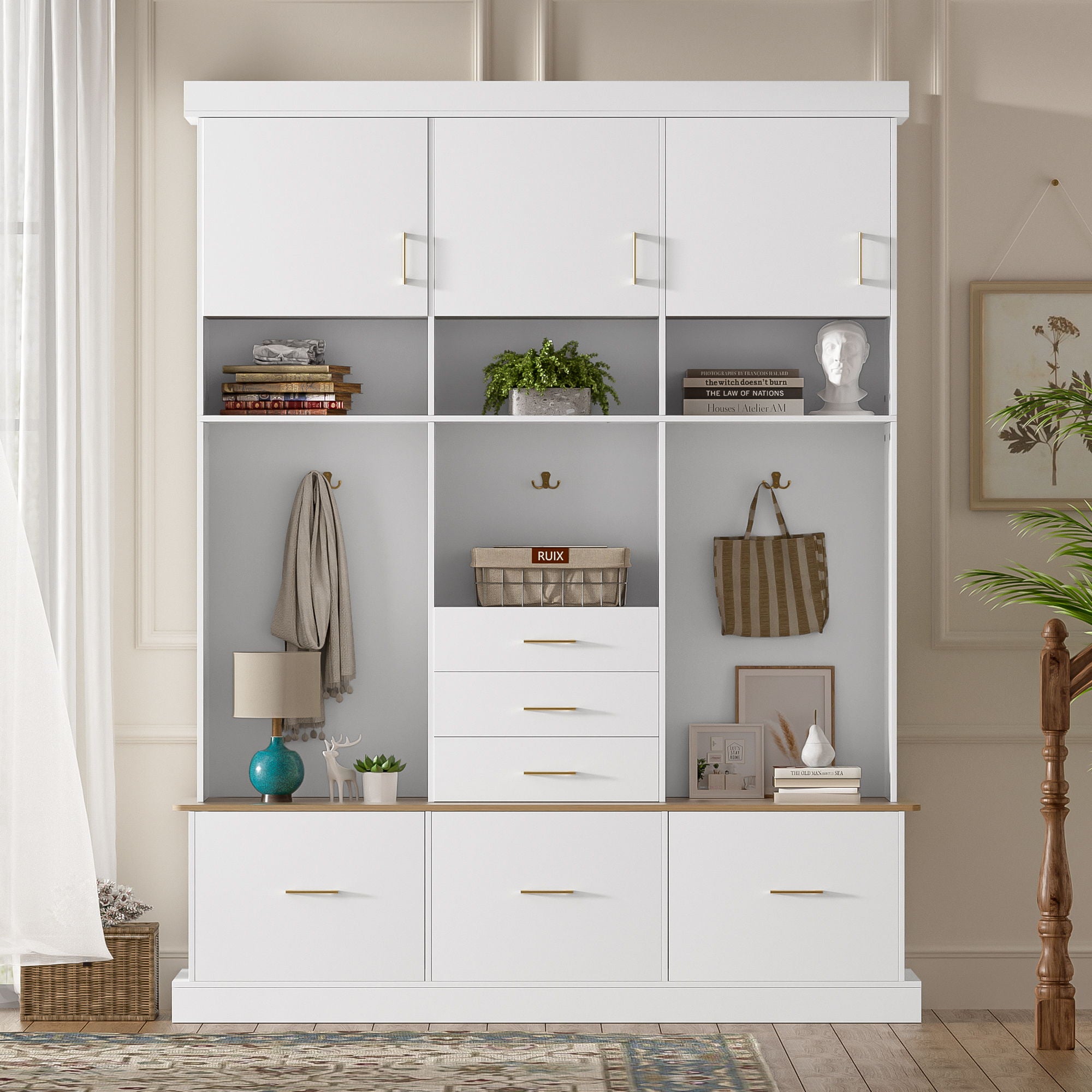 Entryway Hall Tree With Bench And Storage, 5 In 1 Coat Rack