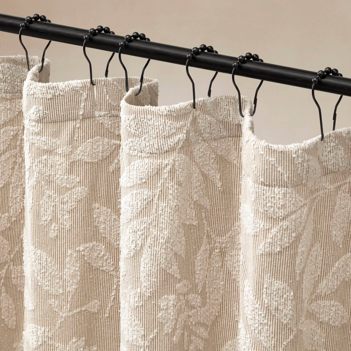 Solace Leaf - Cotton Blend Botanical Jacquard Shower Curtain - Beige
