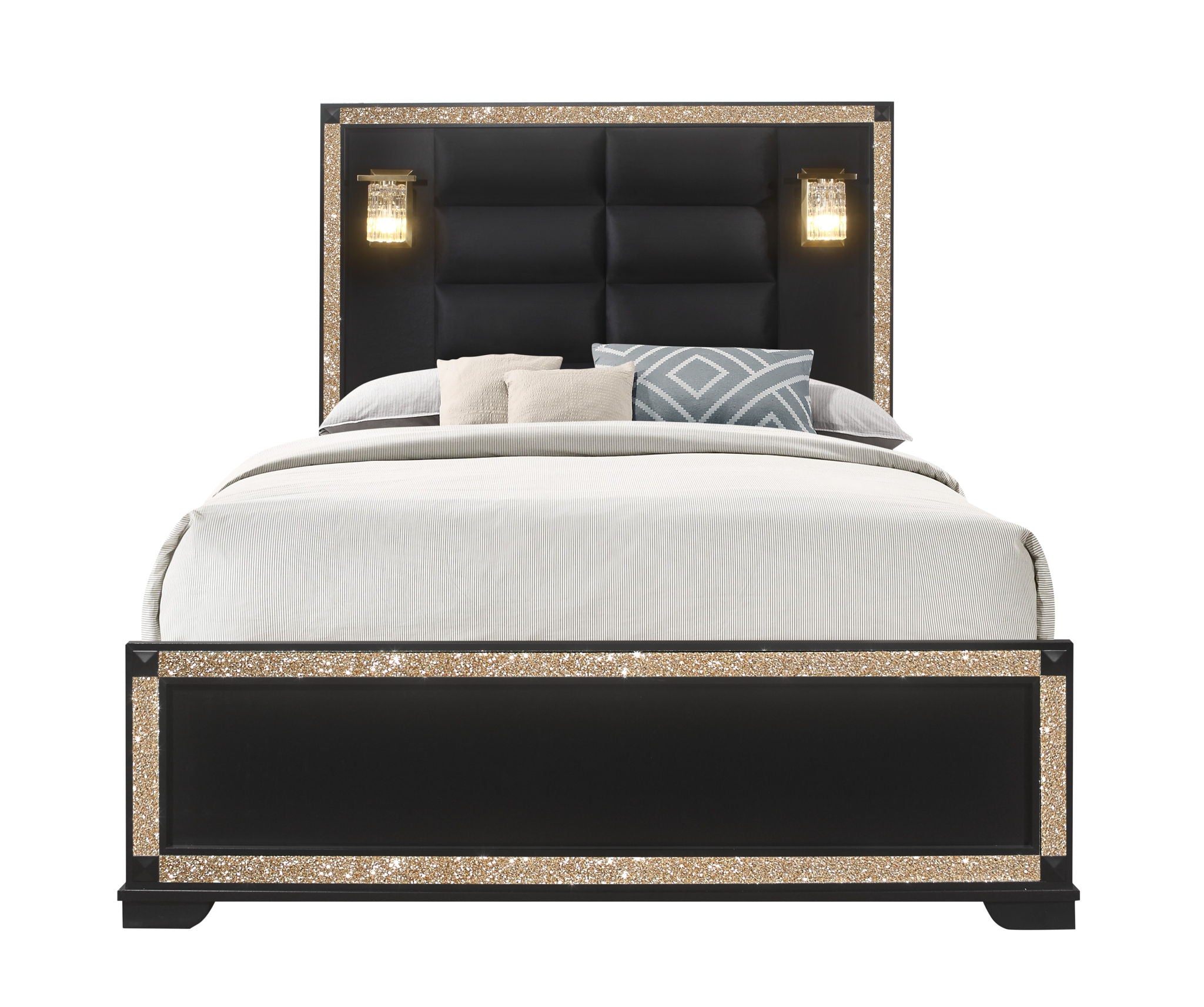 Blake - Queen Bed Headboard & Footboard - Black / Gold