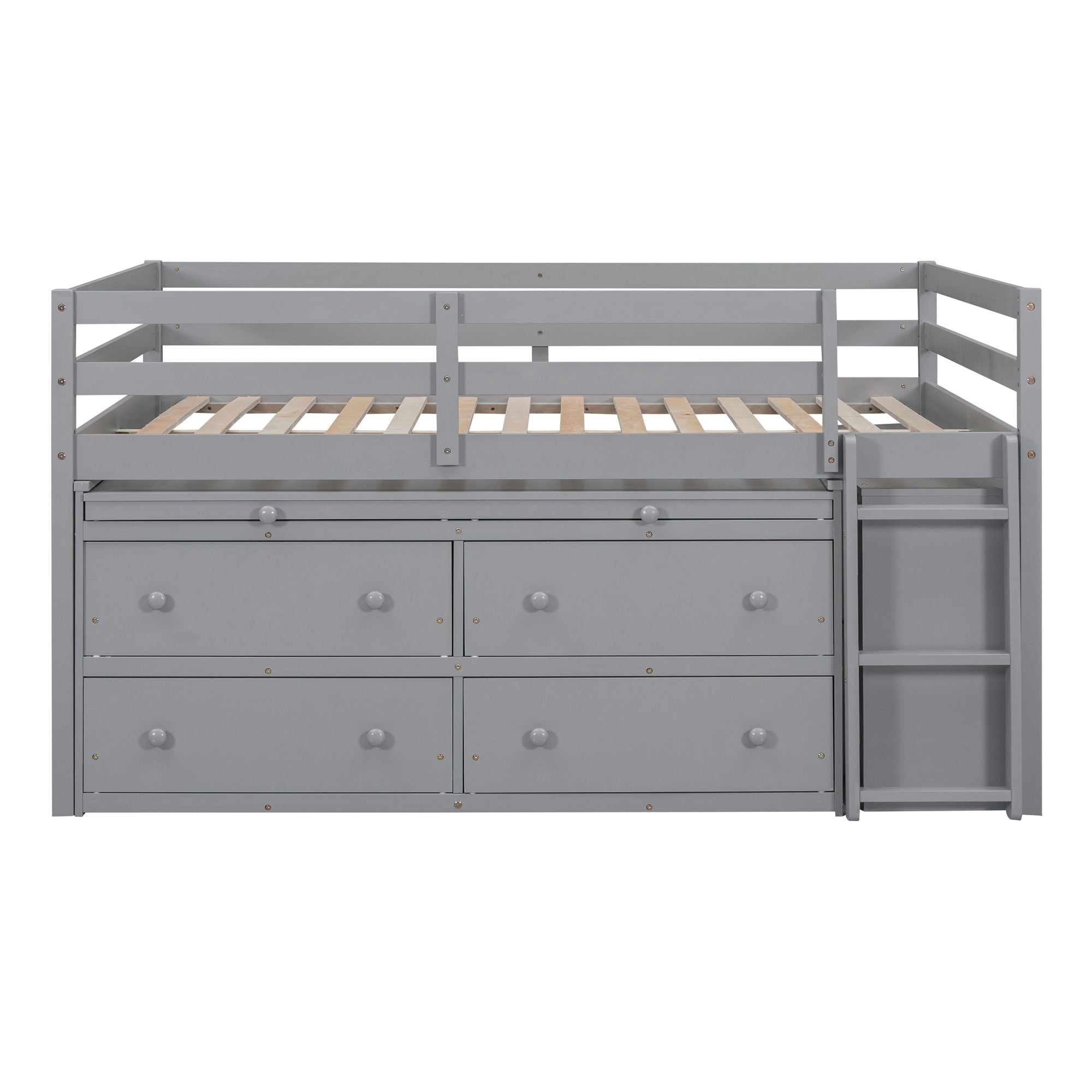 Loft Bed With Retractable Writing Desk And 4 Drawers, With Lateral Portable Desk And Shelves