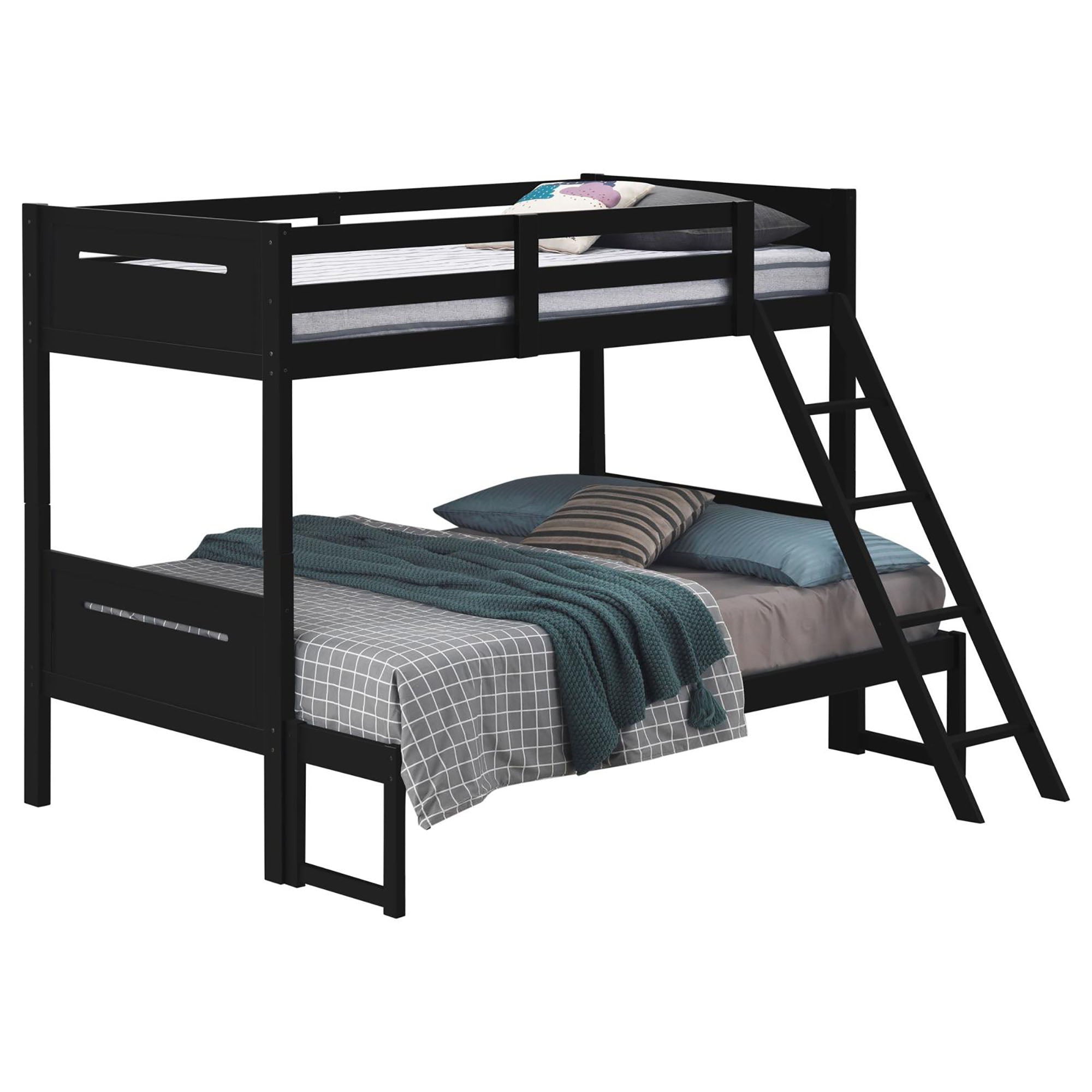 Bunk Bed With Built In Ladder, Safety Guardrails And Angled Access Step