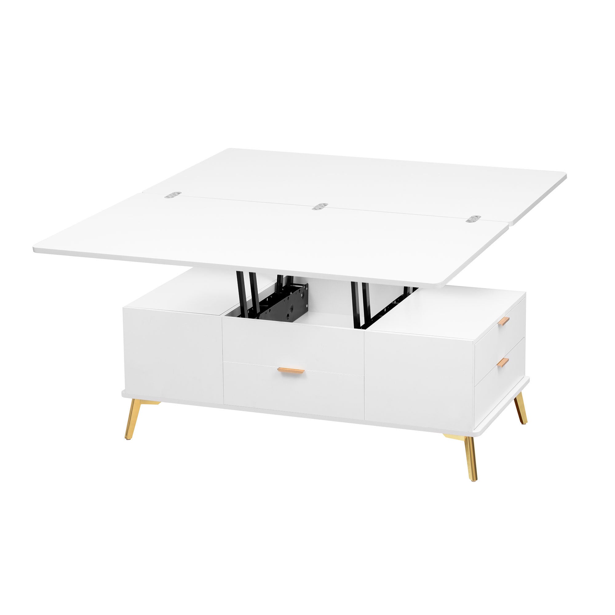 Modern Lift Top Coffee Table Multi Functional Table with Drawers in White