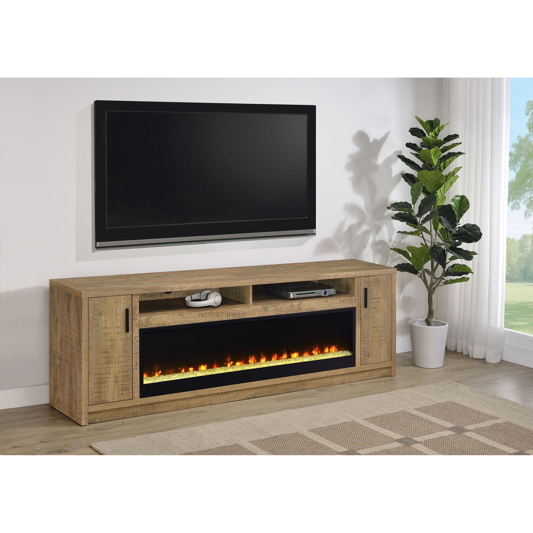 Nevada - Fireplace TV Stand With Flame Visualizer - Brown