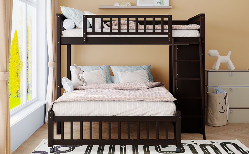 Bunk Bed With 6 Drawers And Flexible Shelves, Bottom Bed With Wheels
