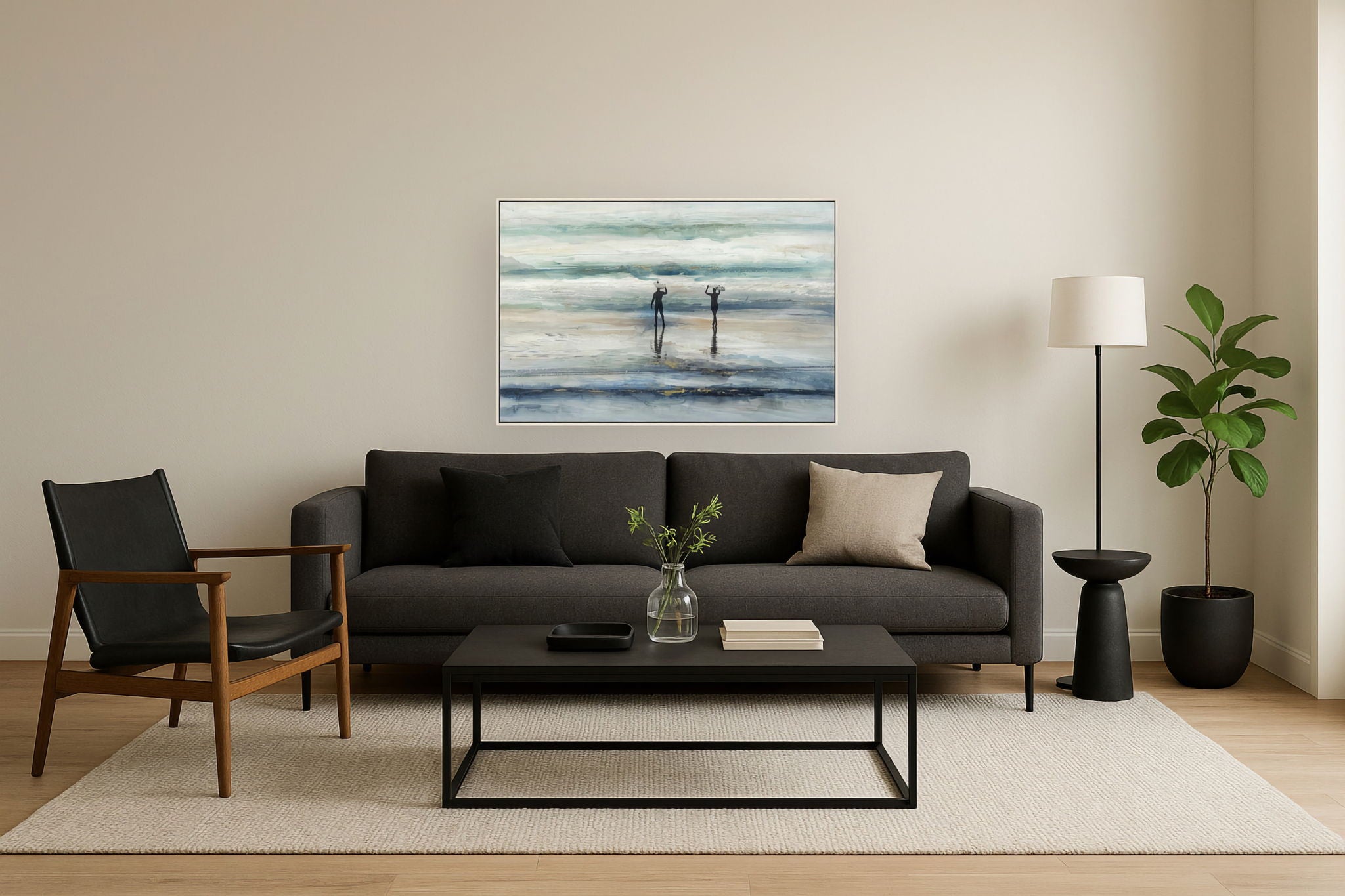 Surfer Stroll - 32" x 48" Framed Wall Art - Blue