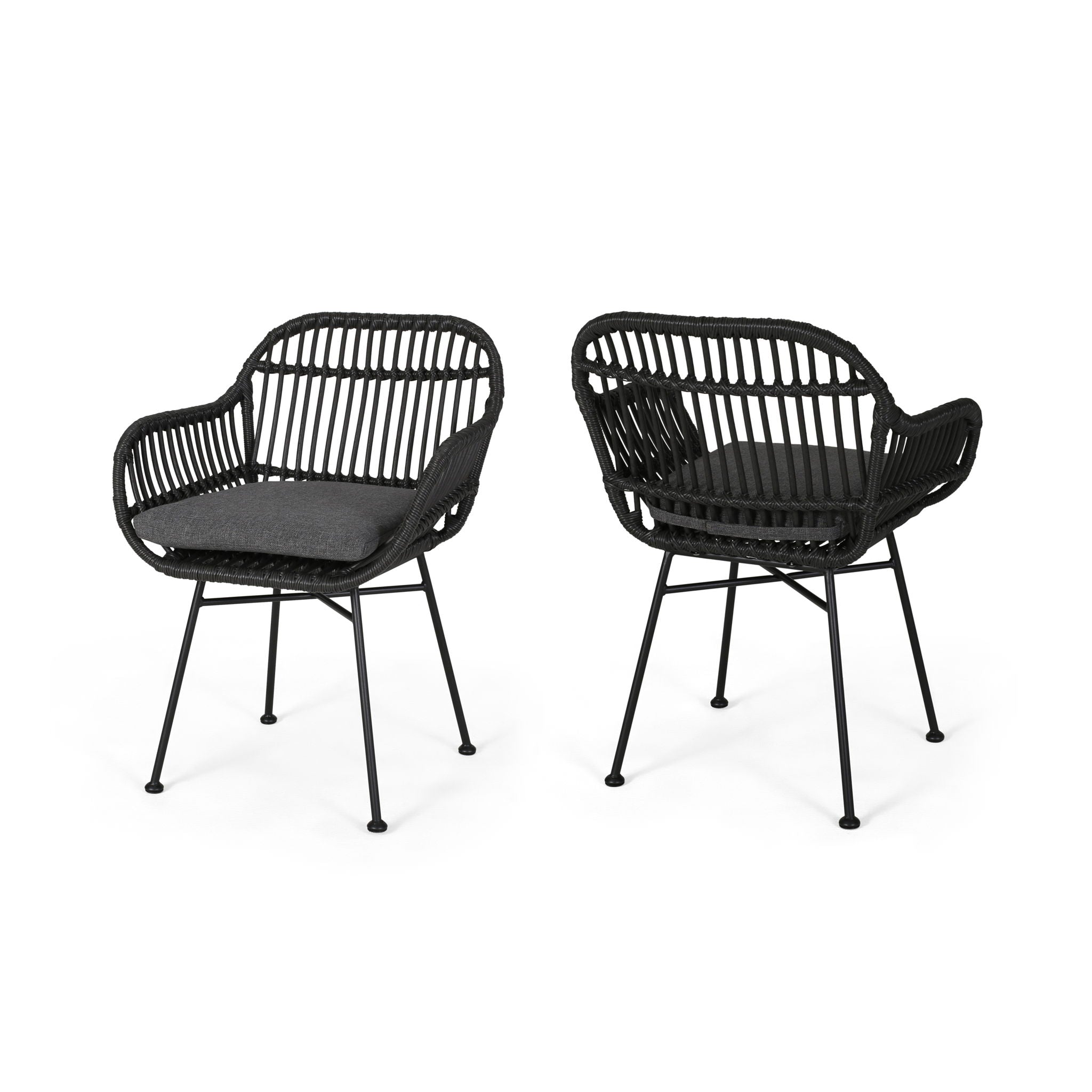 Outdoor Rattan Accent Chair With Metal Legs