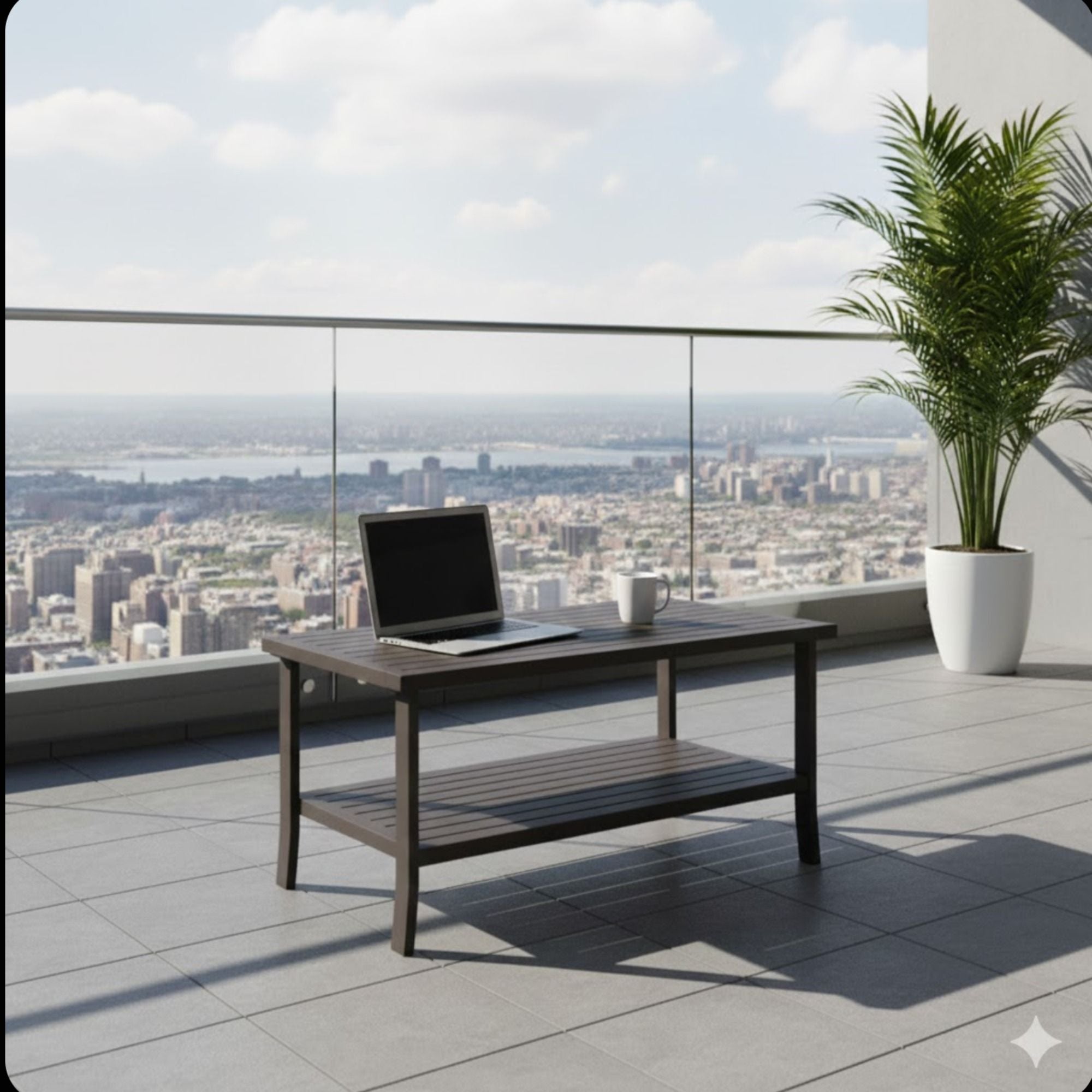 Rectangular Outdoor Coffee Table, 2 Tier All Weather Patio Table - Brown