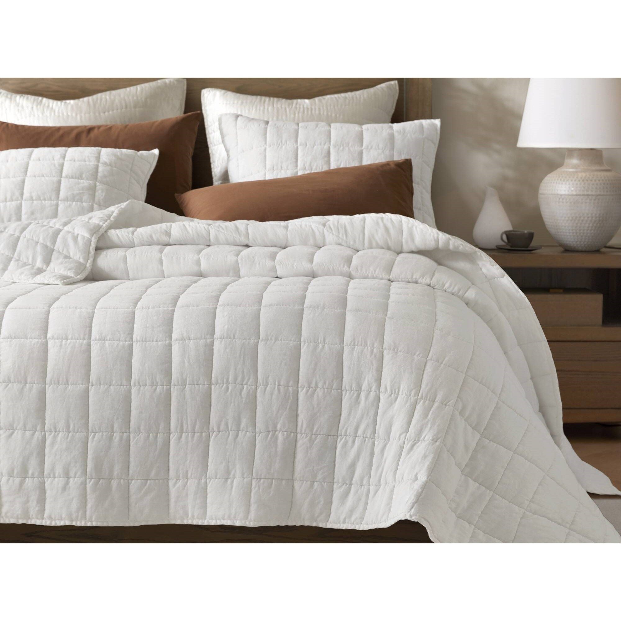 French Flax - King/California King Linen Garment Washed Quilt Set - White