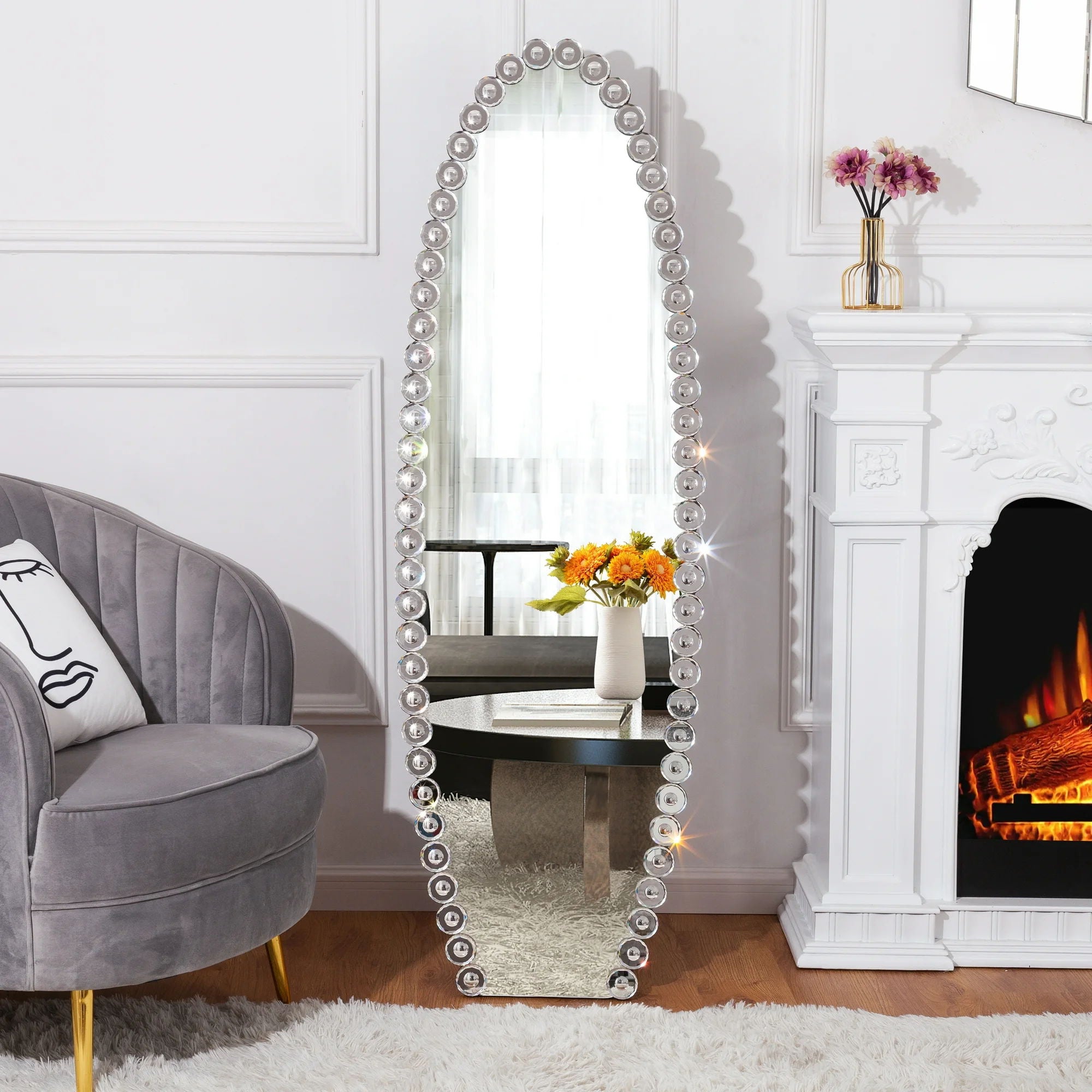 Crystal Full Length Mirror With Stand - Black / Silver