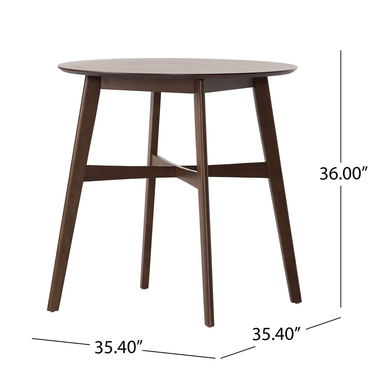 Round Counter Height Dining Table With Thick Rubberwood Legs And Support Beams - Walnut