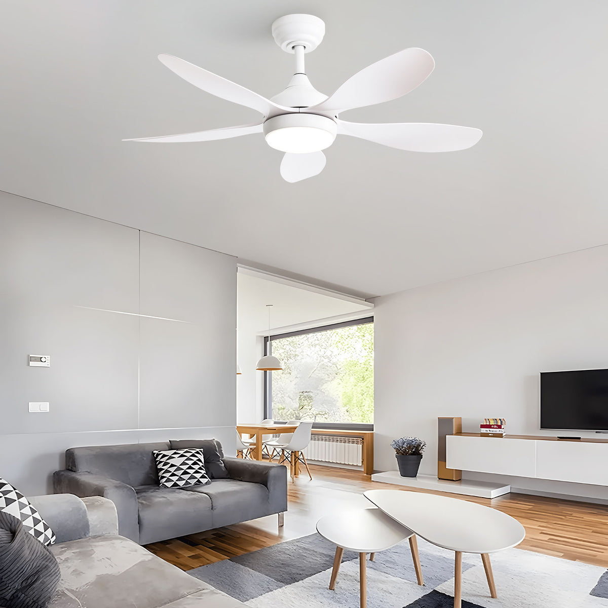 42" Ceiling Fan With Remote Control, DC Reversible Motor, 6 Speeds, 3Cct LED Light - White