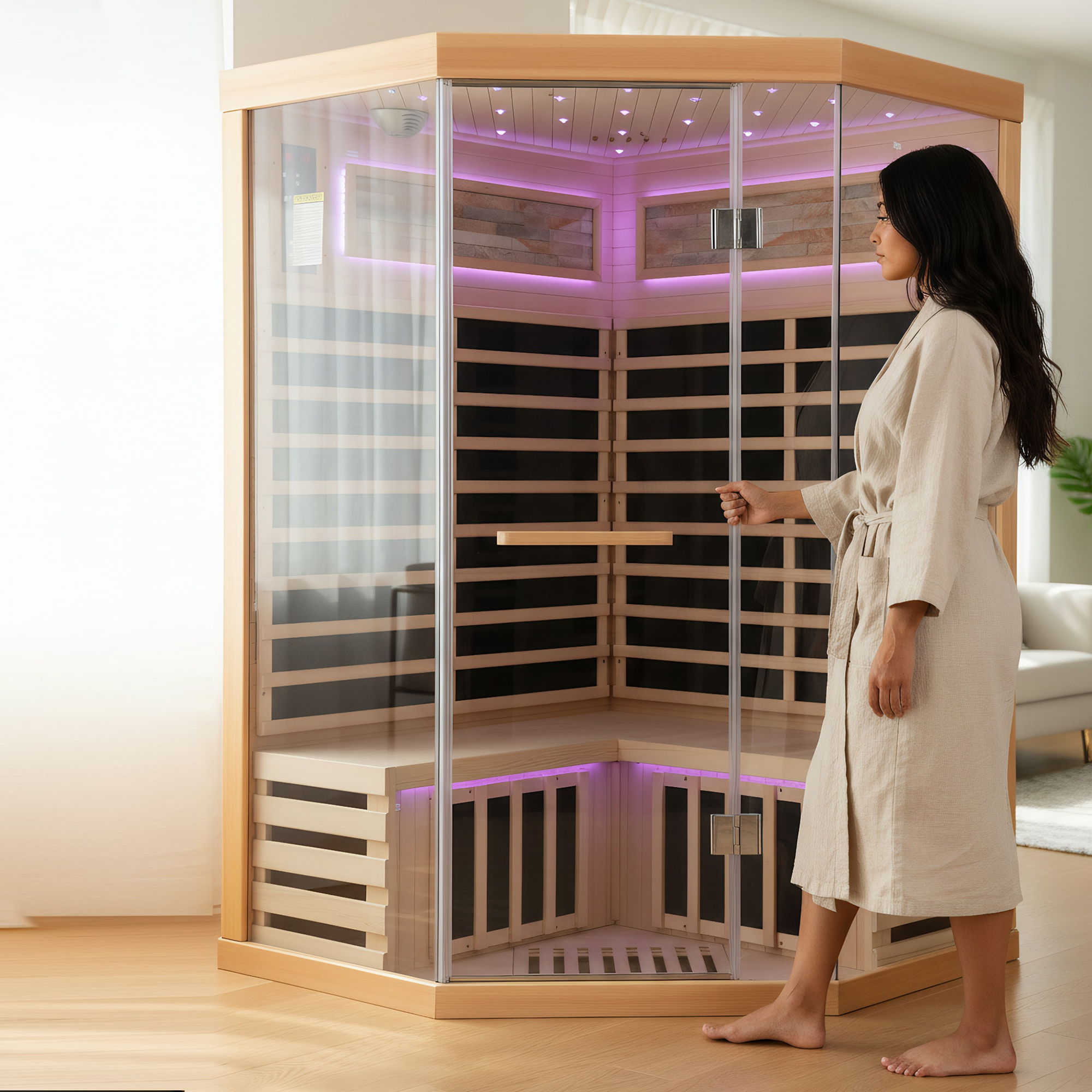 Double Sauna Room With Carbon Heating Plates - White Oak