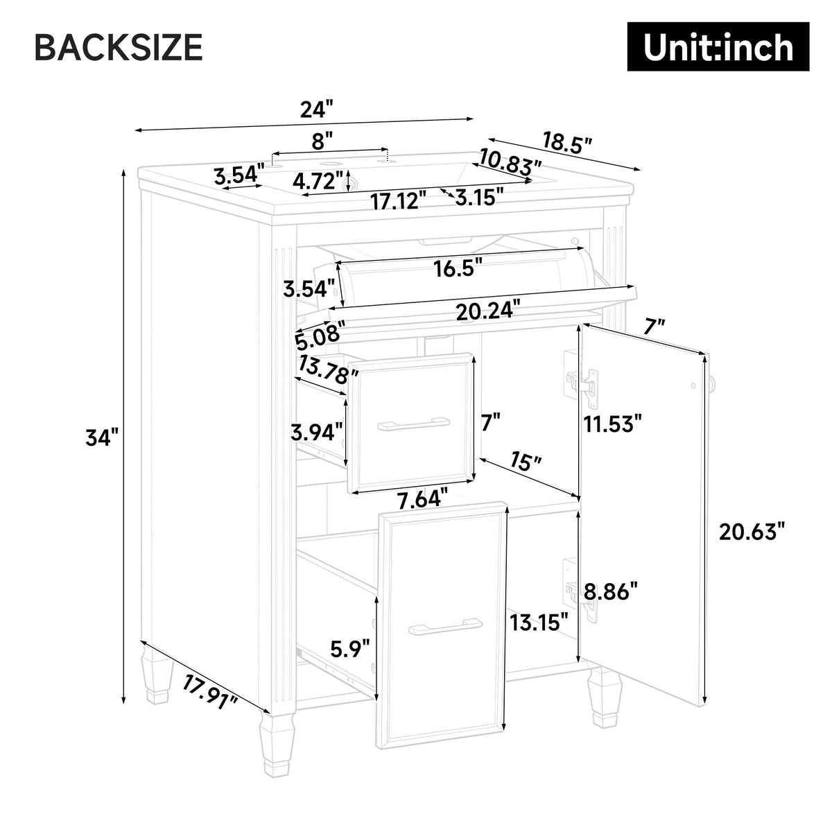 Freestanding Bathroom Vanity With Sink, Soft Close Door, Tip Out Drawer