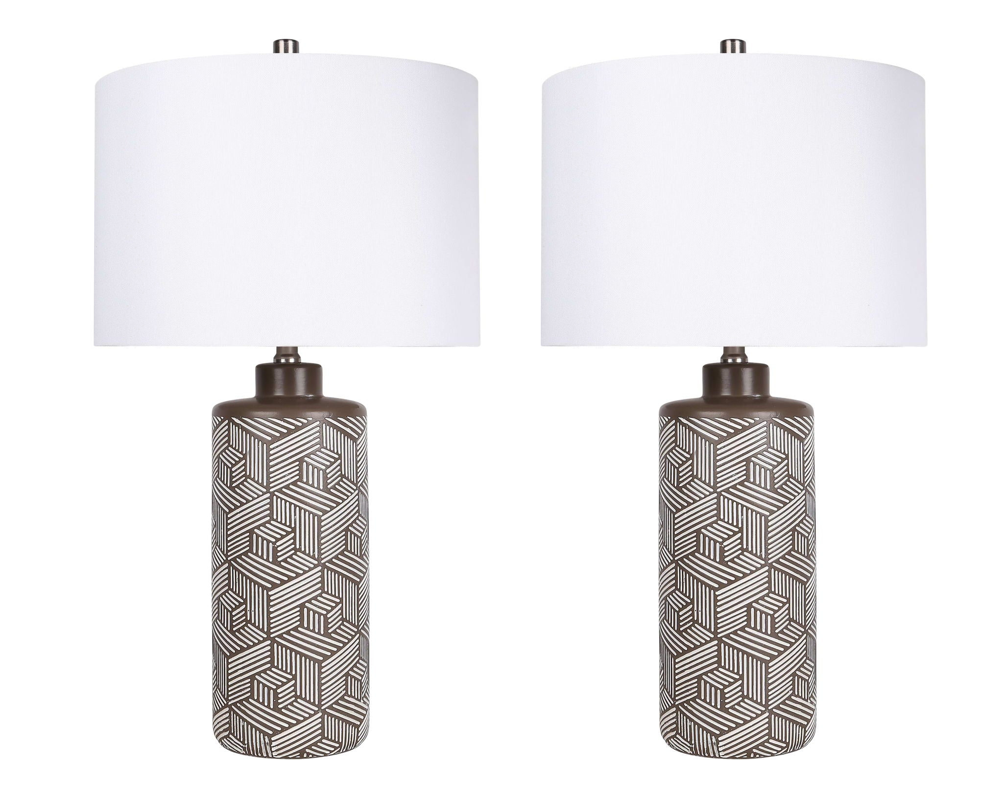 "Geometric Harmony" Ceramic Table Lamp (Set of 2) - Brown / White