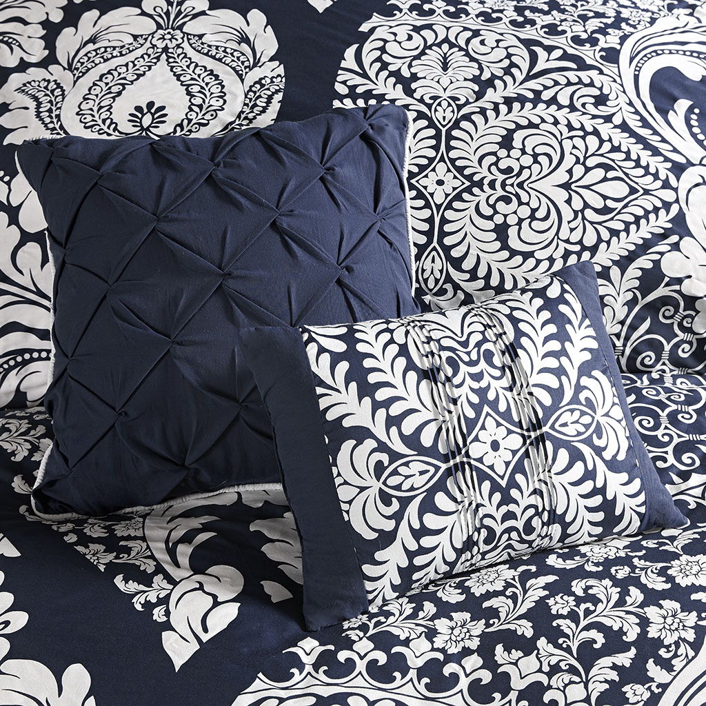 Vienna - King 7 Piece Printed Comforter Set - Indigo