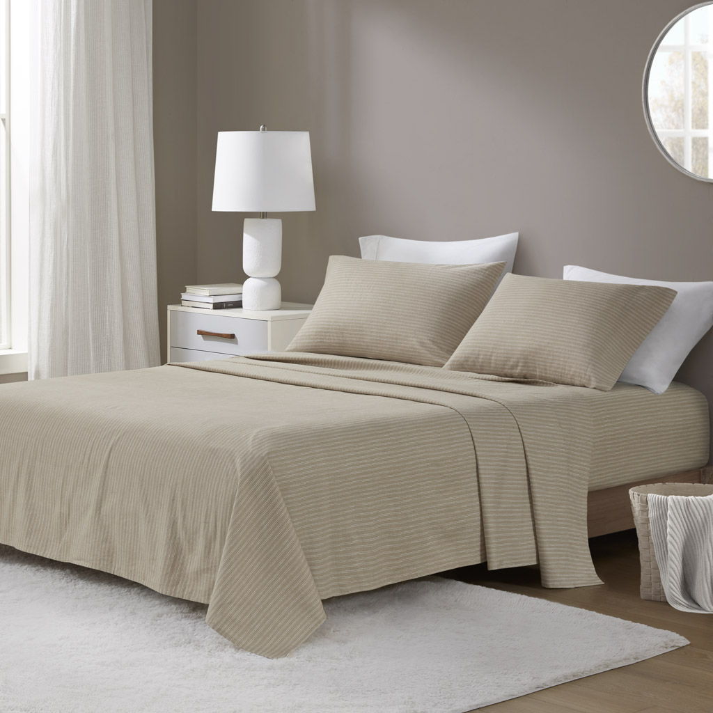 Oversized Cotton Flannel - 4 Piece Sheet Set - Beige
