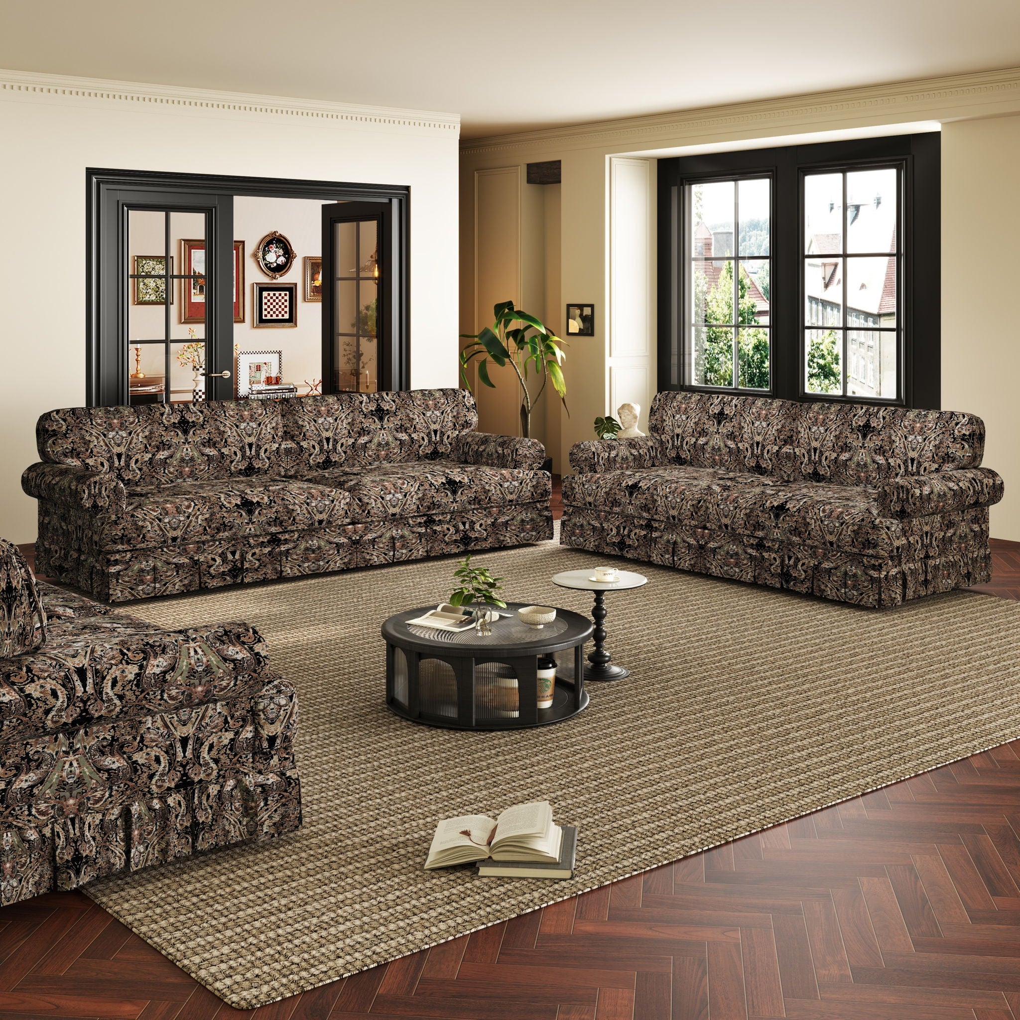 Luxuriously Comfortable Cloud Couch With Elegant Rolled Arms & Pleated Skirt Design