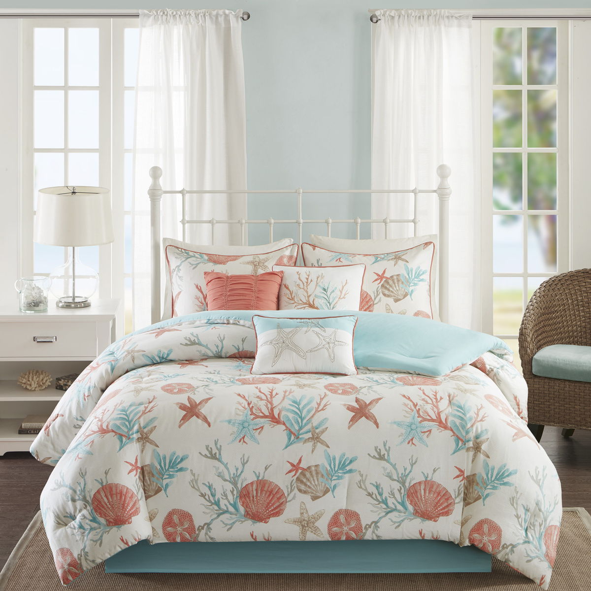 Pebble Beach - California King 7 Piece Comforter Set - Coral