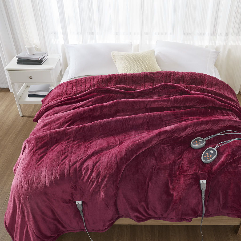 Heated Microlight to Berber - King Blanket - Red