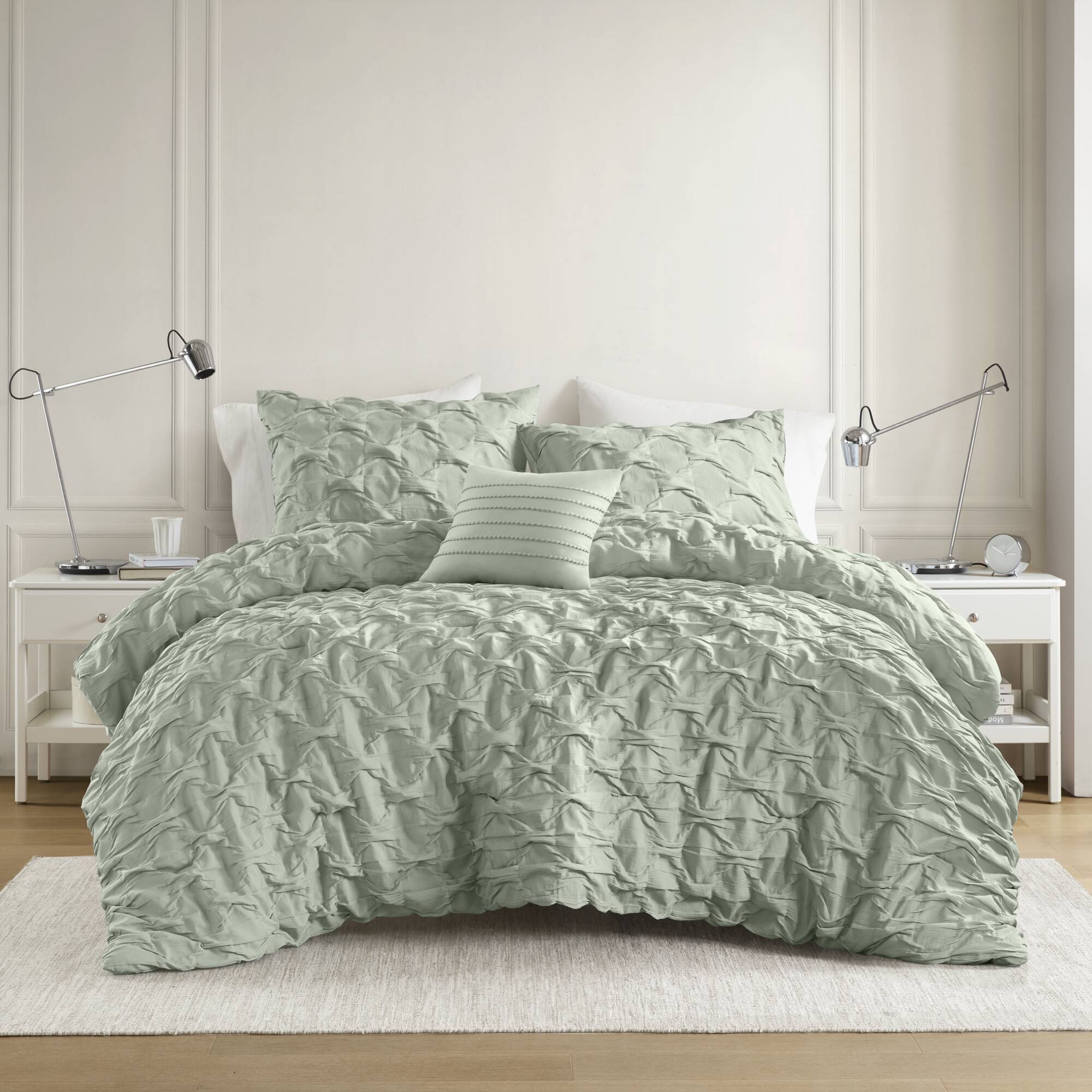 Bailey - Twin/Twin Long Diamond Pucker Comforter Set - Green