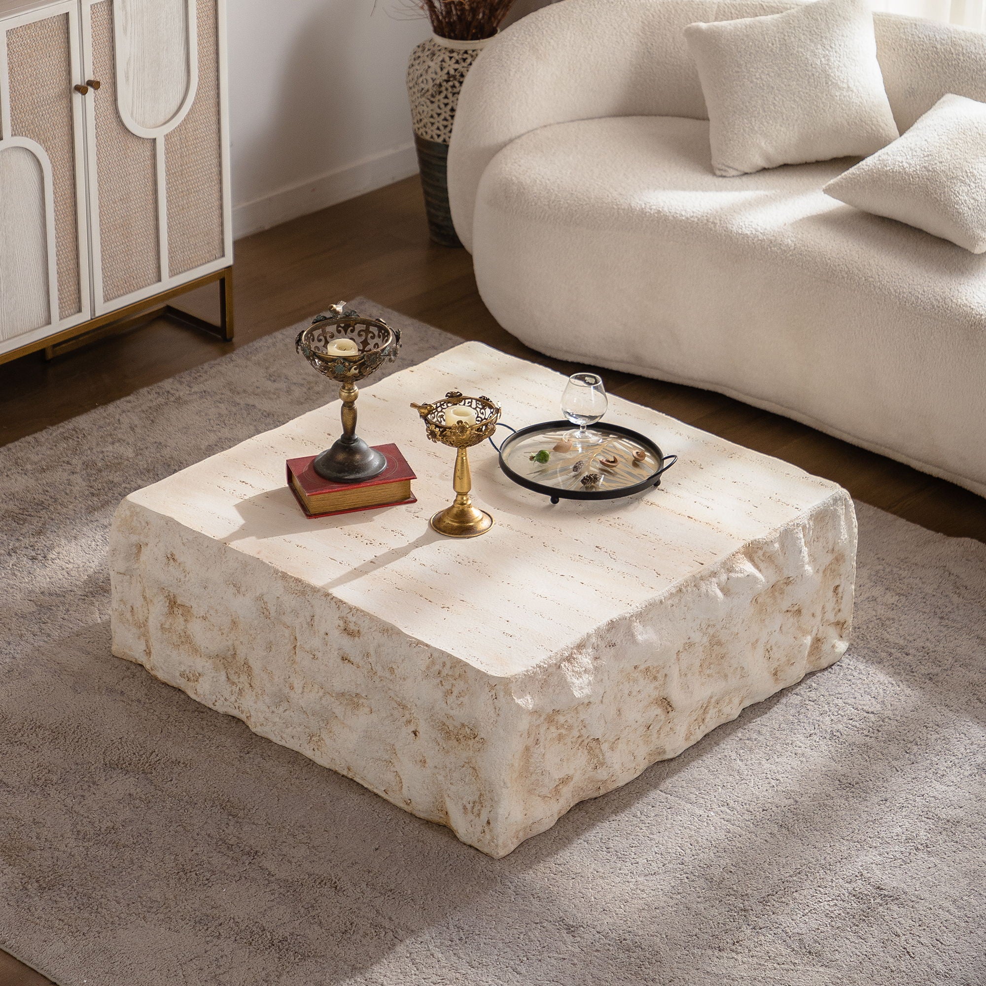 Square Coffee Table Design Living Room Office Furniture - Light Beige
