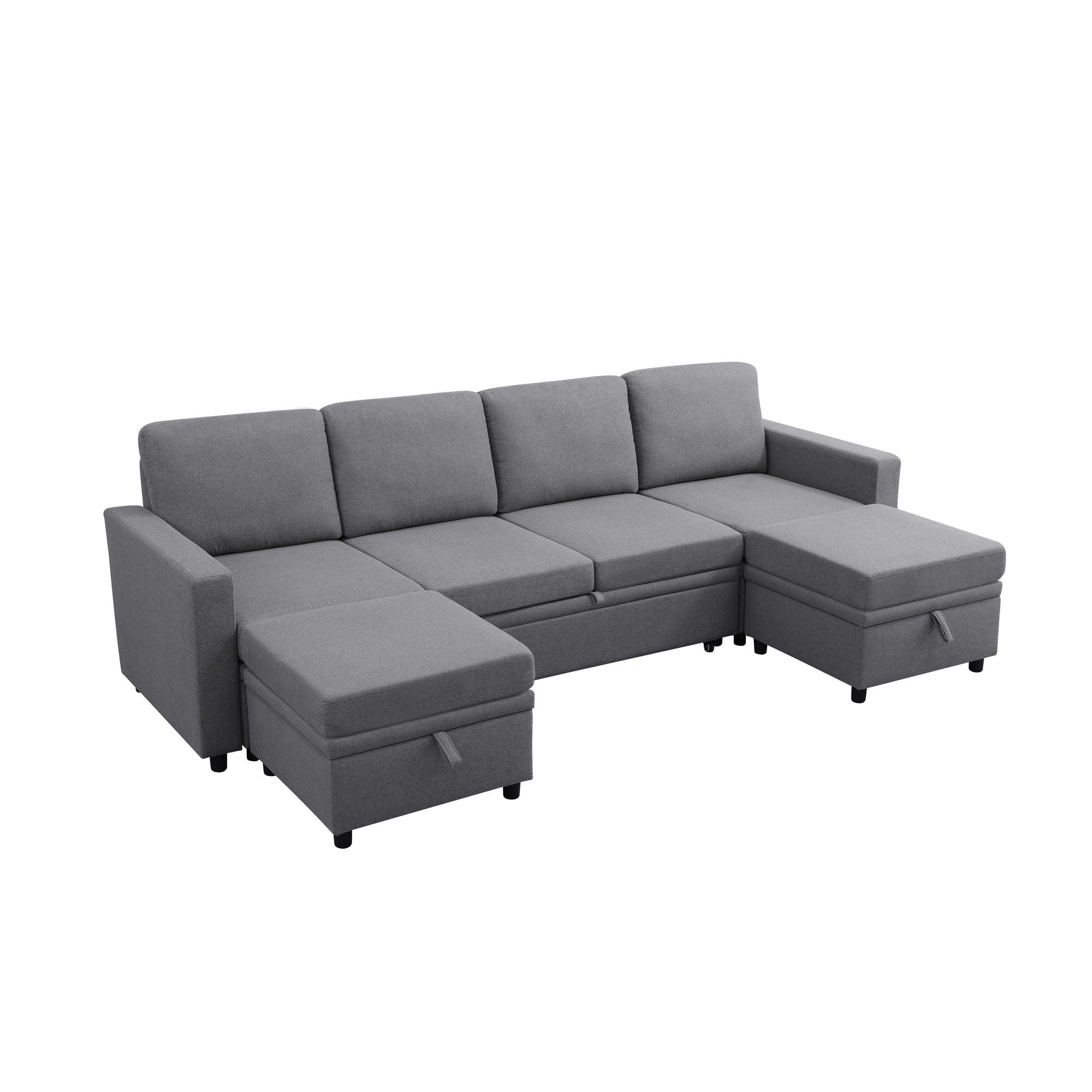 Extra Wide U - Shape Convertible Sleeper Sofa Bed With Dual Storage Ottoman
