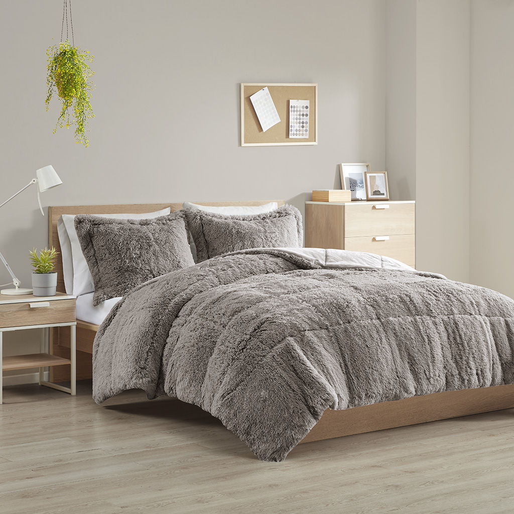 Malea - King Shaggy Comforter Mini Set - Gray
