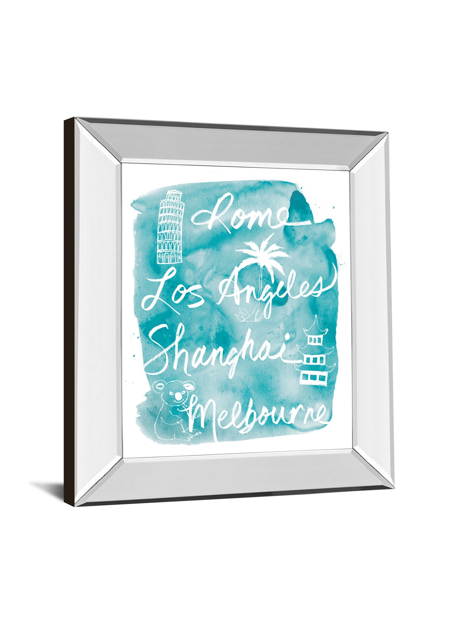 Sightseeing Il By Lottie Fontaine - Mirror Framed Print Wall Art - Light Blue