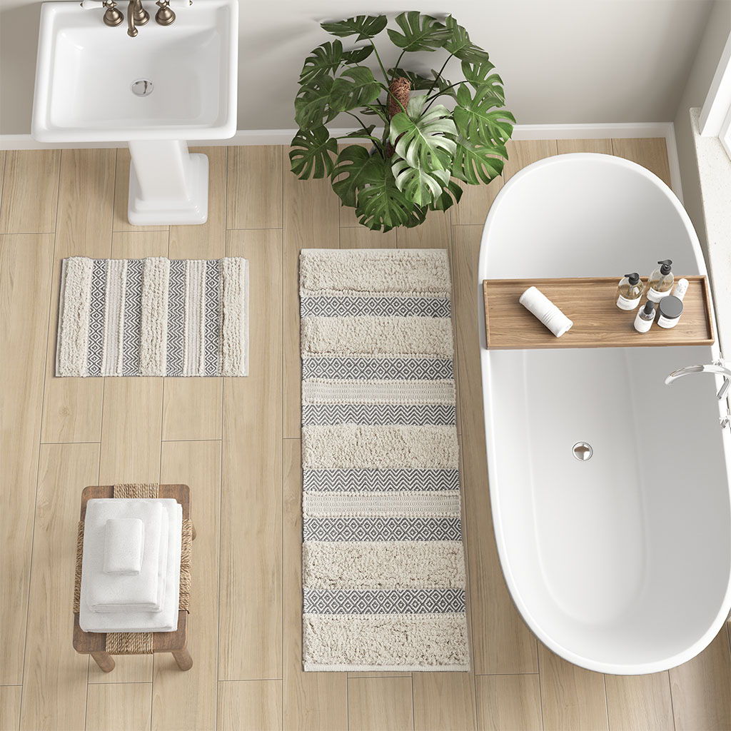 Asher - 22" x 58" Woven Texture Stripe Bath Rug - Gray