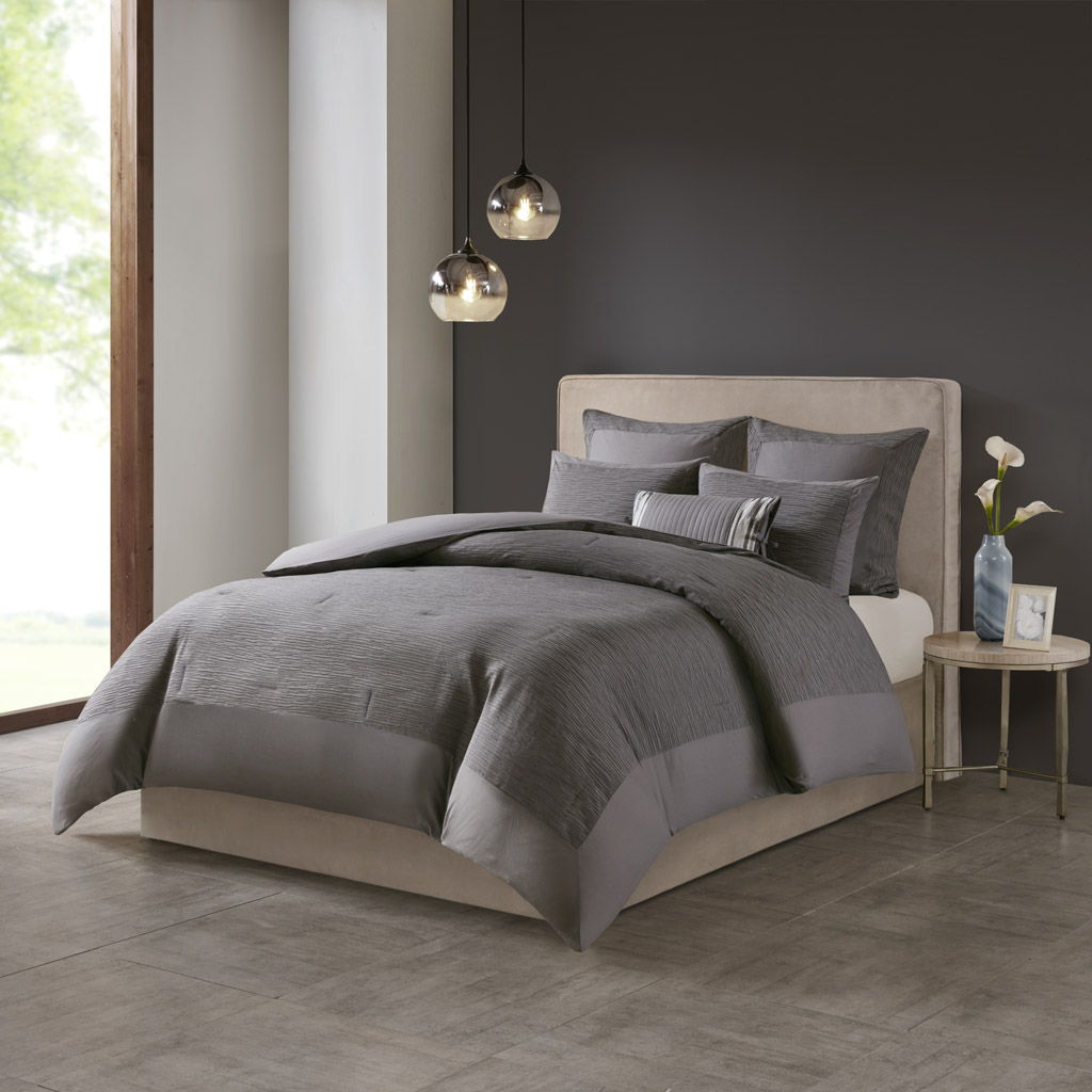 Hanae - Blend Yarn Dyed 3 Piece Comforter Set - Gray
