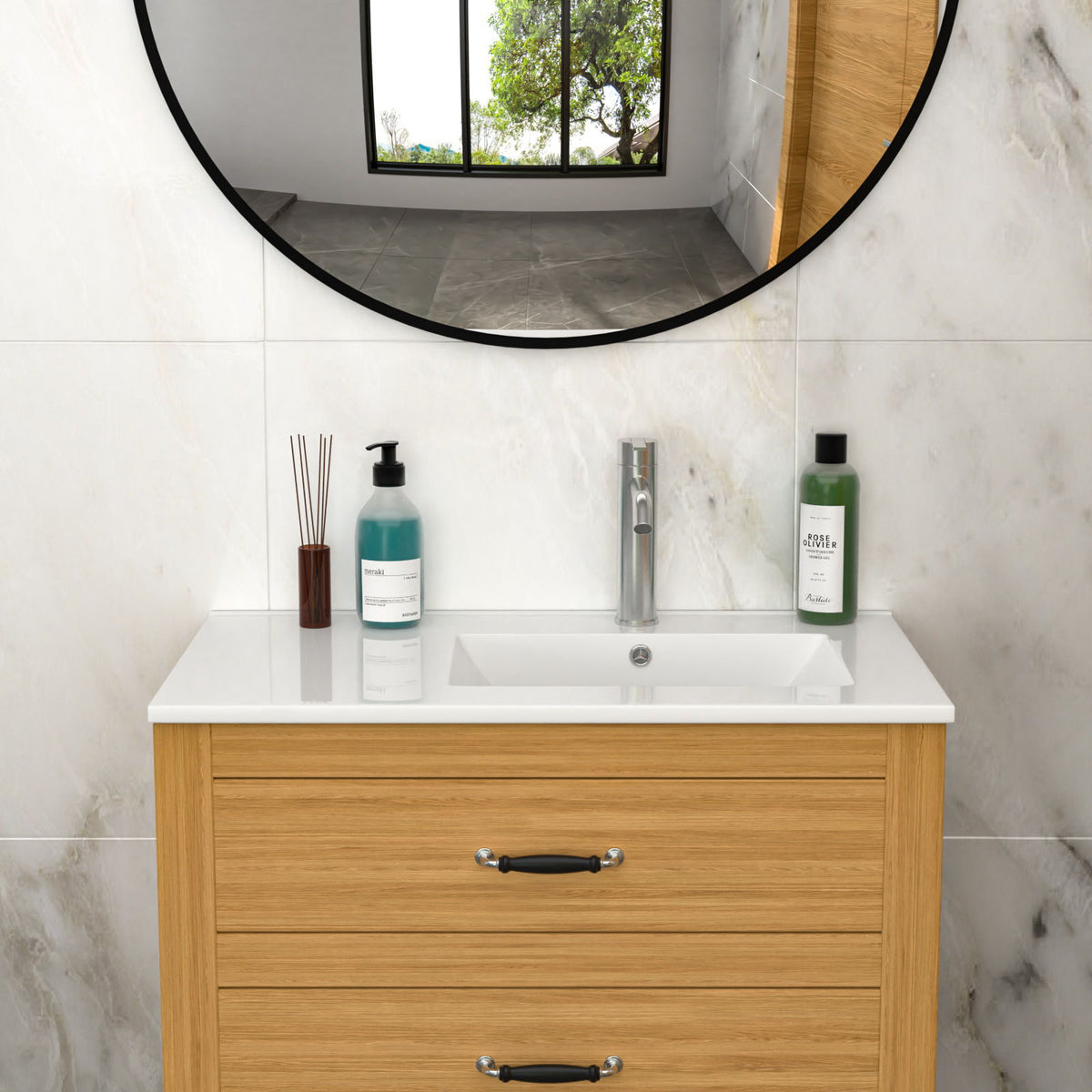 Rectangular Single Vanity Top With 1 Faucet Hole And Overflow, 32" X 18", Spacious Left Countertop For Storage - White