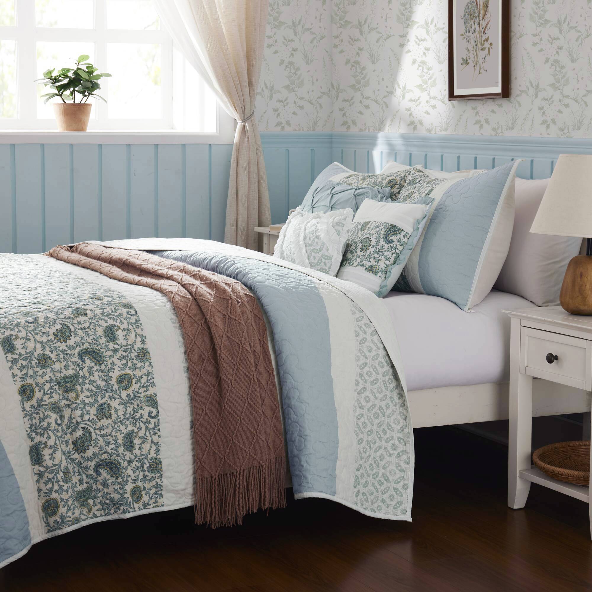 Dawn - King 6 Piece Reversible Coverlet Set - Blue