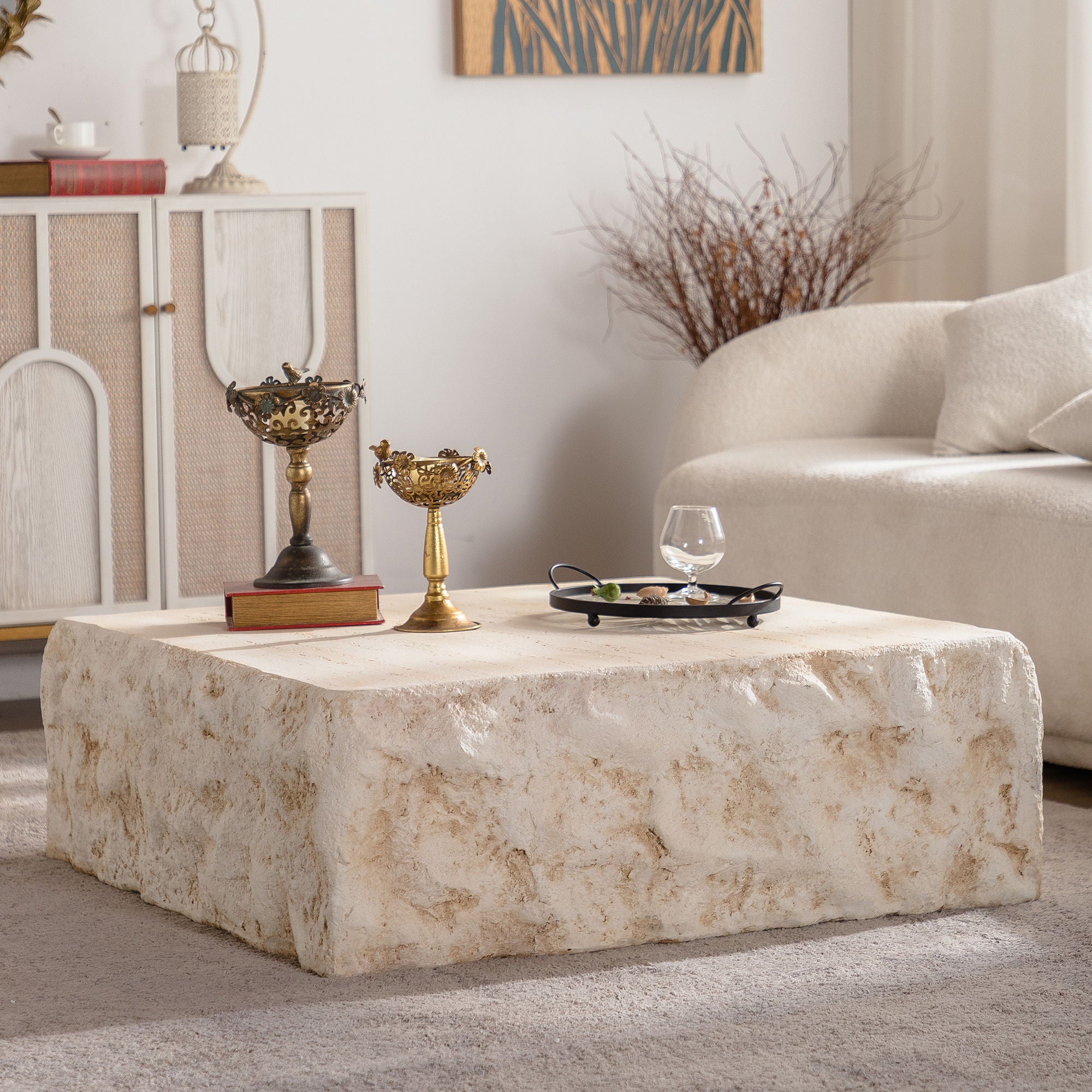 Square Coffee Table Design Living Room Office Furniture - Light Beige