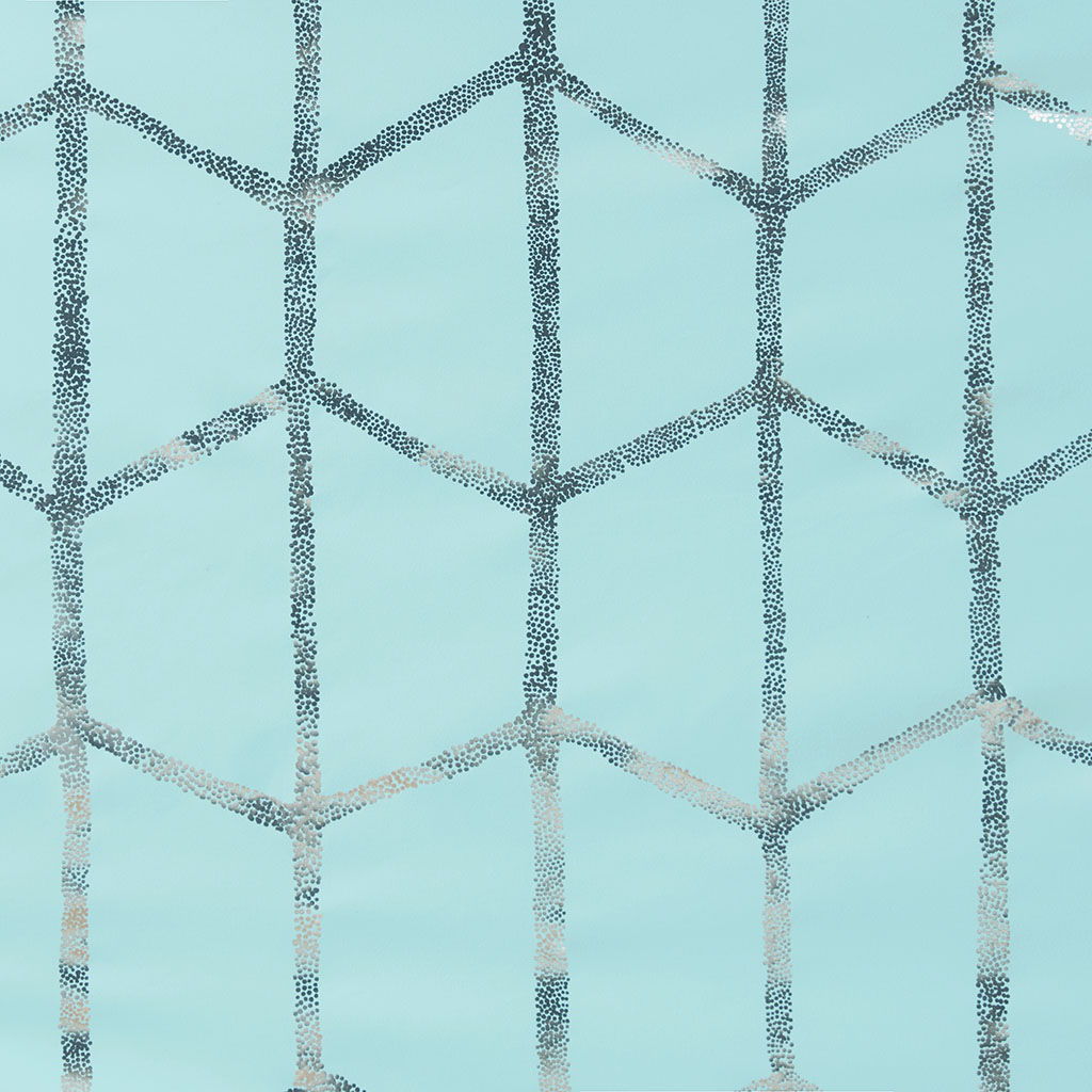 Raina - 63" Total Blackout Metallic Print Grommet Top Curtain Panel - Aqua / Silver
