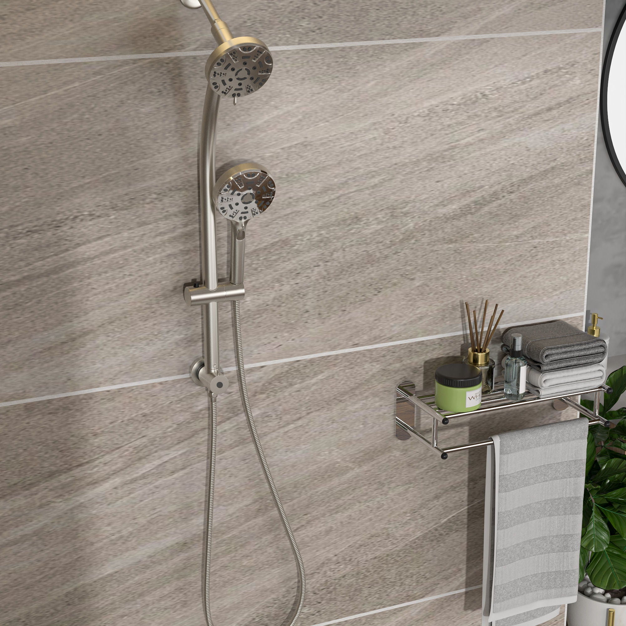 Multi Function Dual Shower Head System With 4.7" Rain Showerhead And Adjustable Slide Bar In - Brushed Nickel