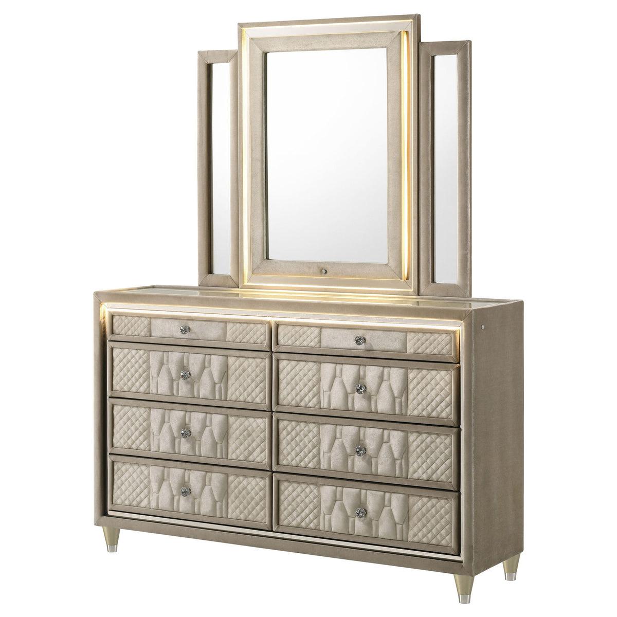 Mika - 8 Drawer LED Dresser With Mirror - Ivory