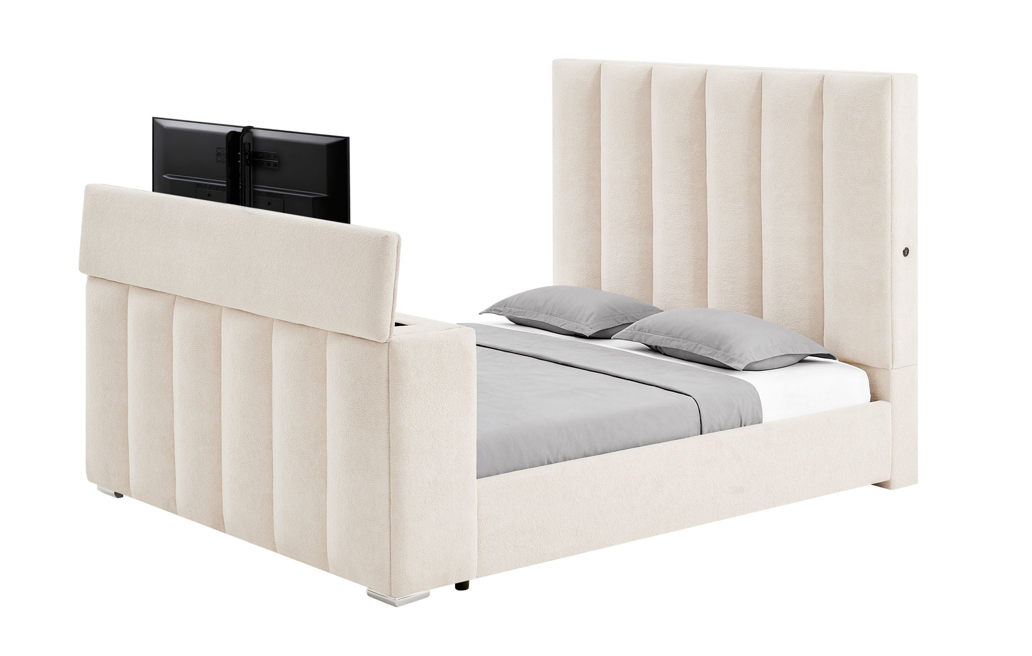 Serenity - King Bed Headboard With Global Surround Speaker System - Cream / Beige