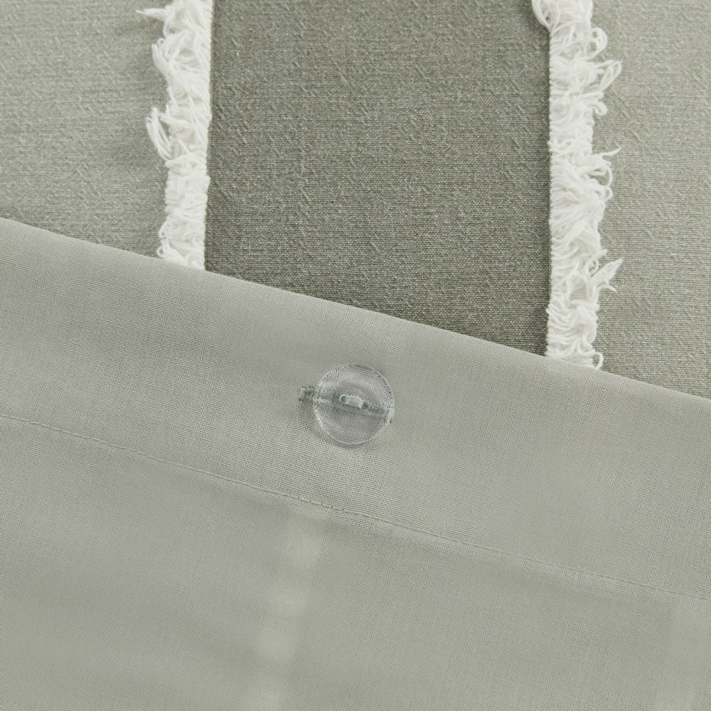 Shay - 3 Piece Striped Cotton Duvet Cover Set - Sage
