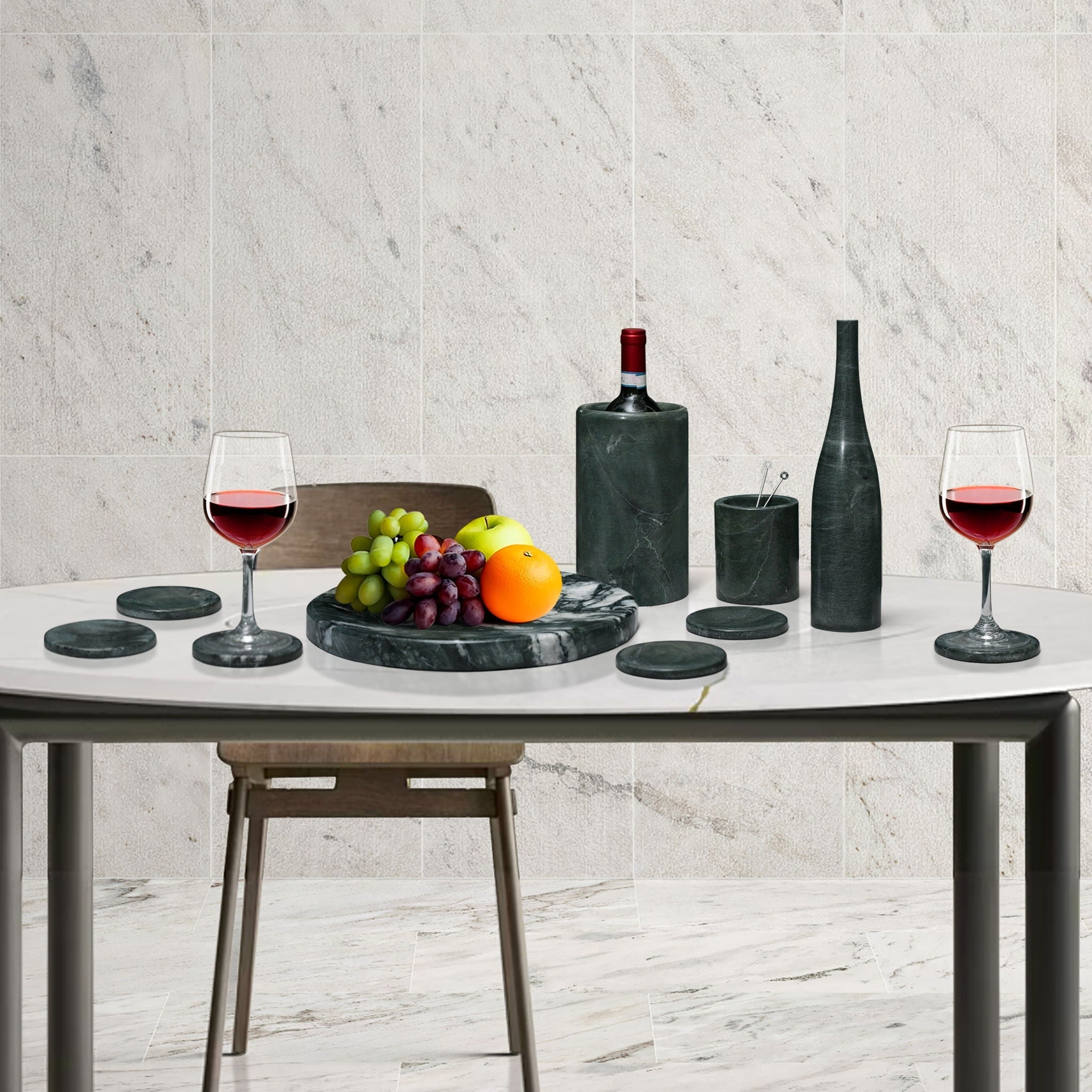 10 Pieces Luxury Natural Marble Dining Room Accessories Set