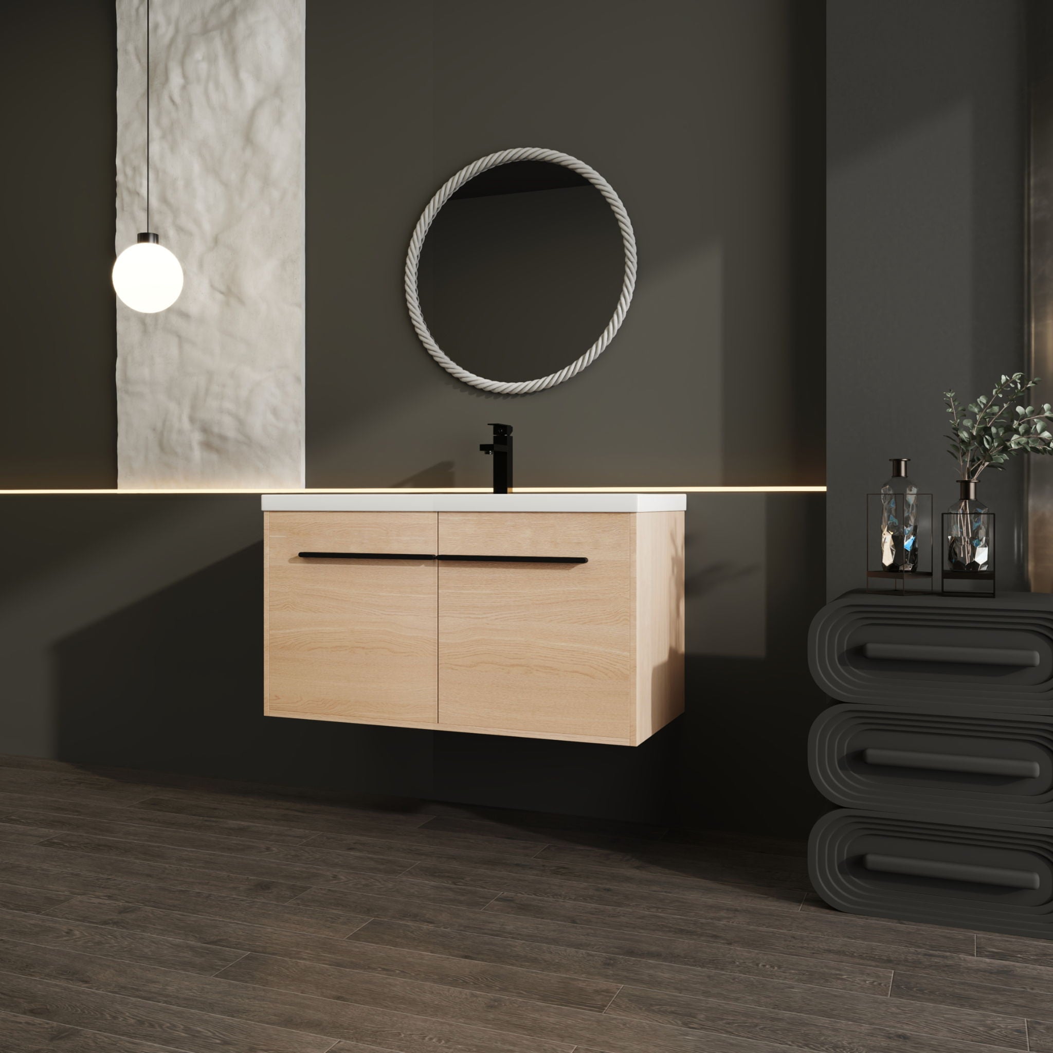 Bathroom Vanity Set With Resin Countertop Sink, 2 Doors