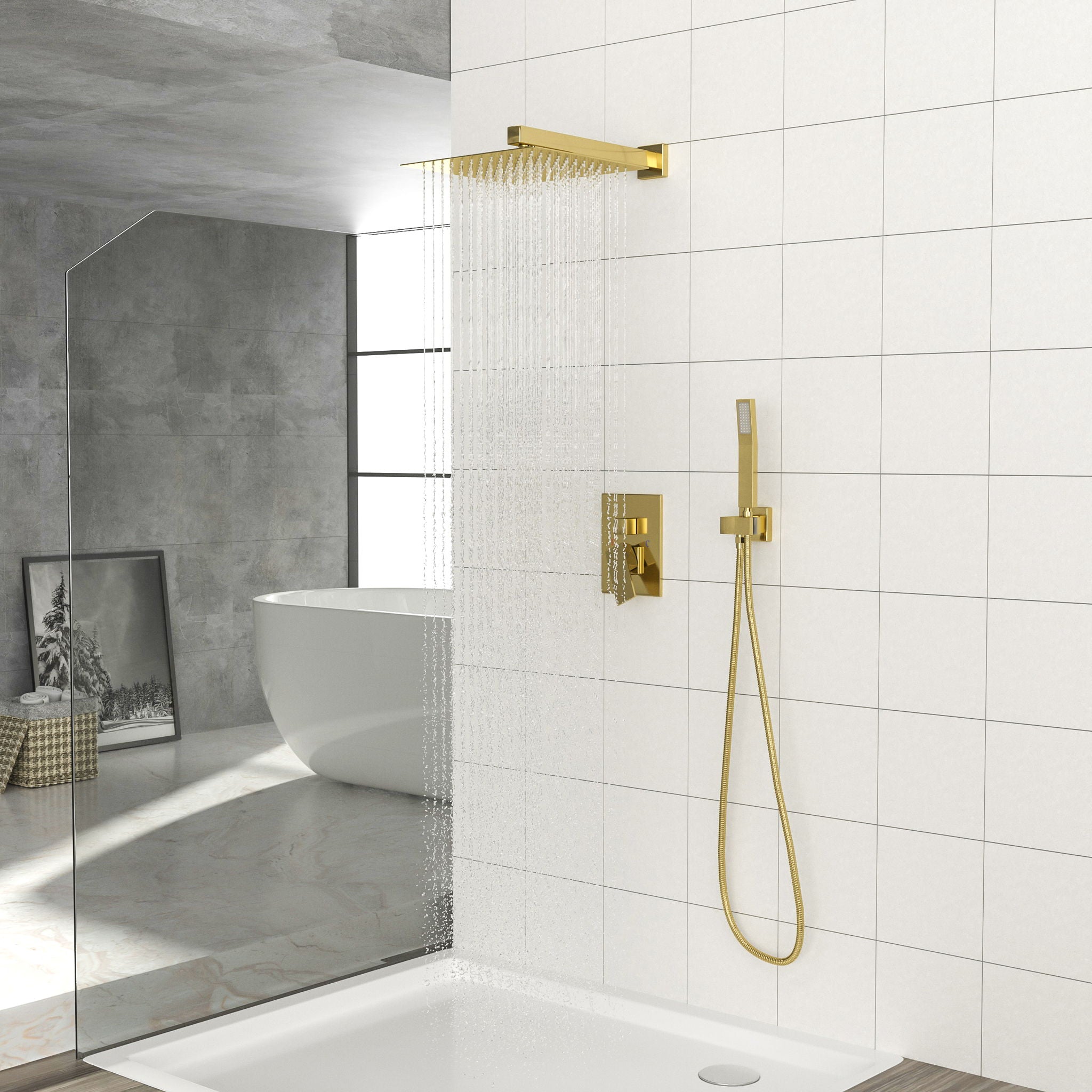 Dual Shower Head 10" Wall Mounted Square Shower System
