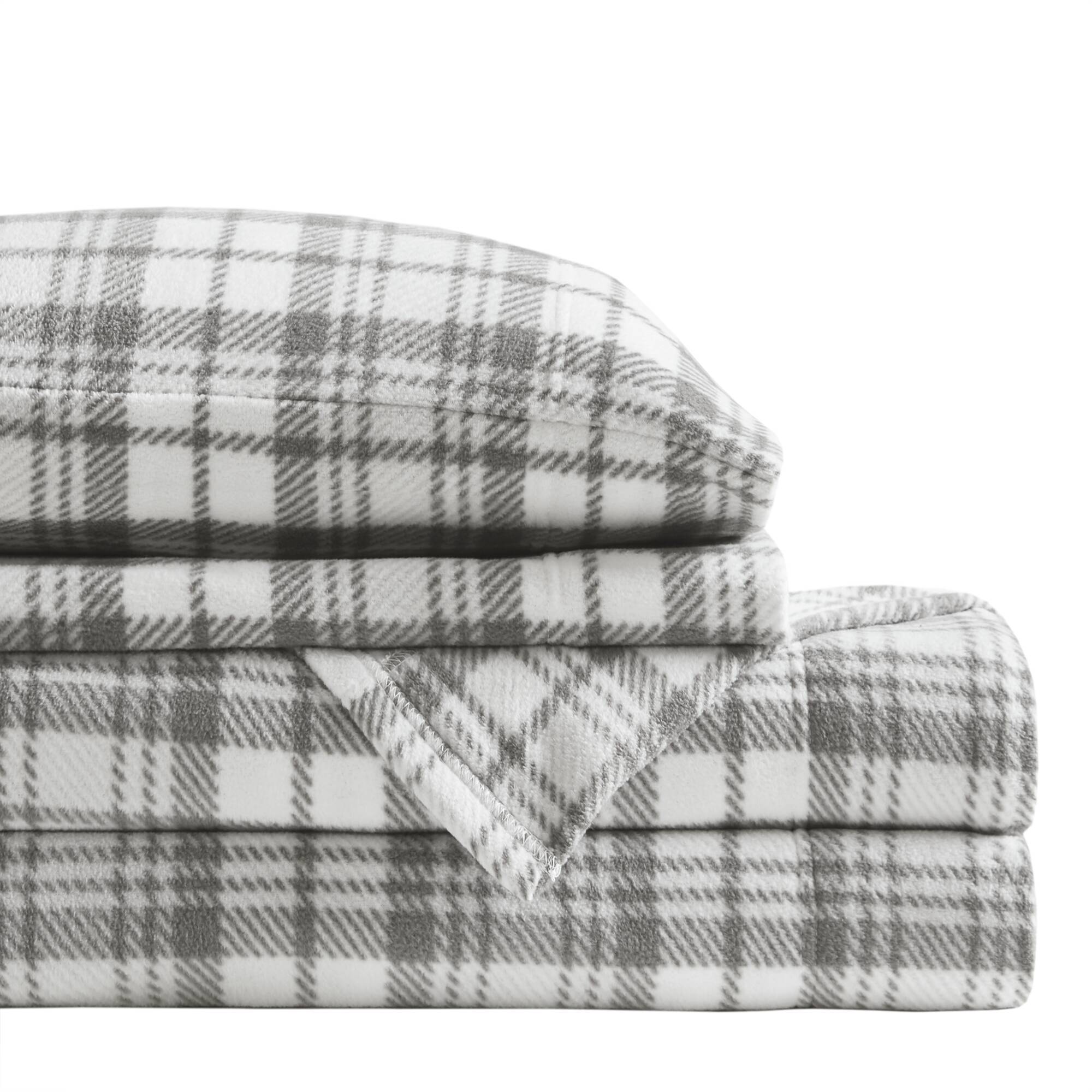 Micro Fleece - Queen Sheet Set - Gray Plaid
