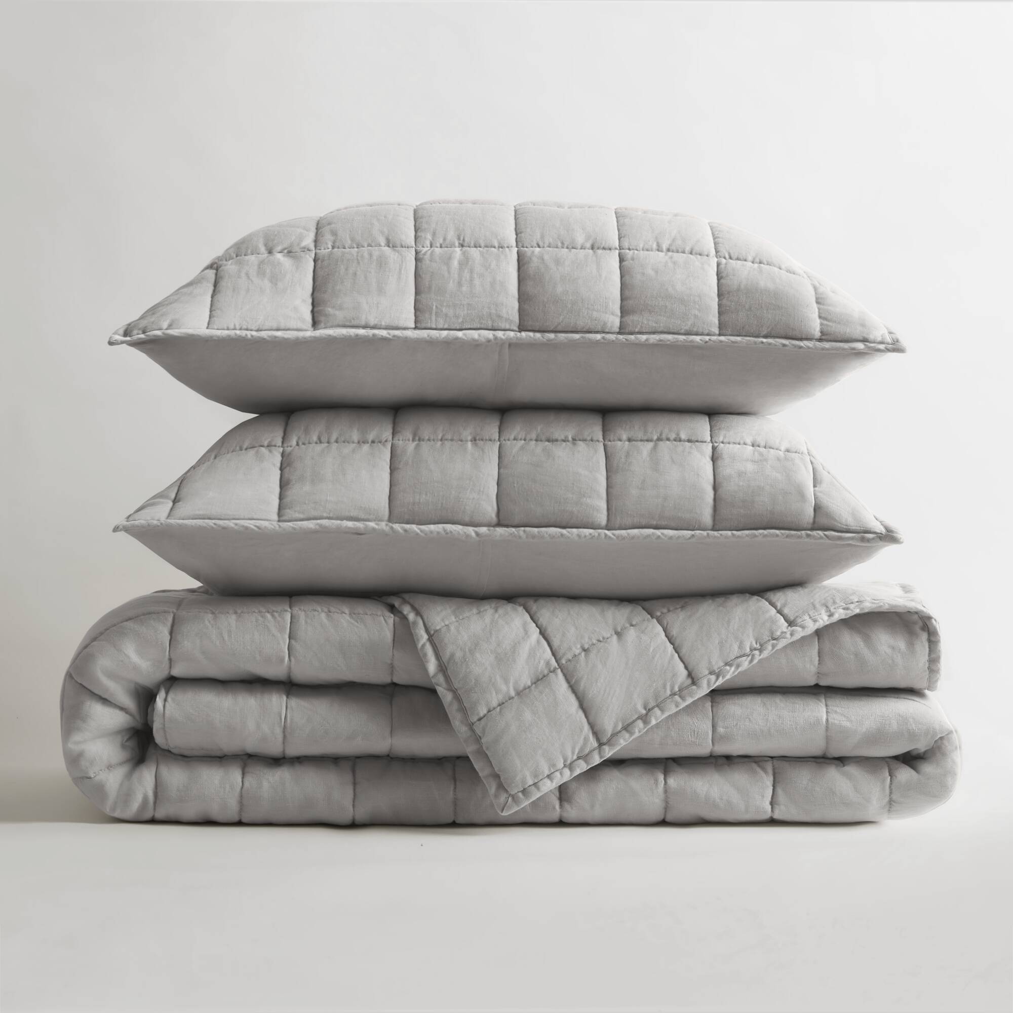 French Flax - King/California King Linen Garment Washed Quilt Set - Gray