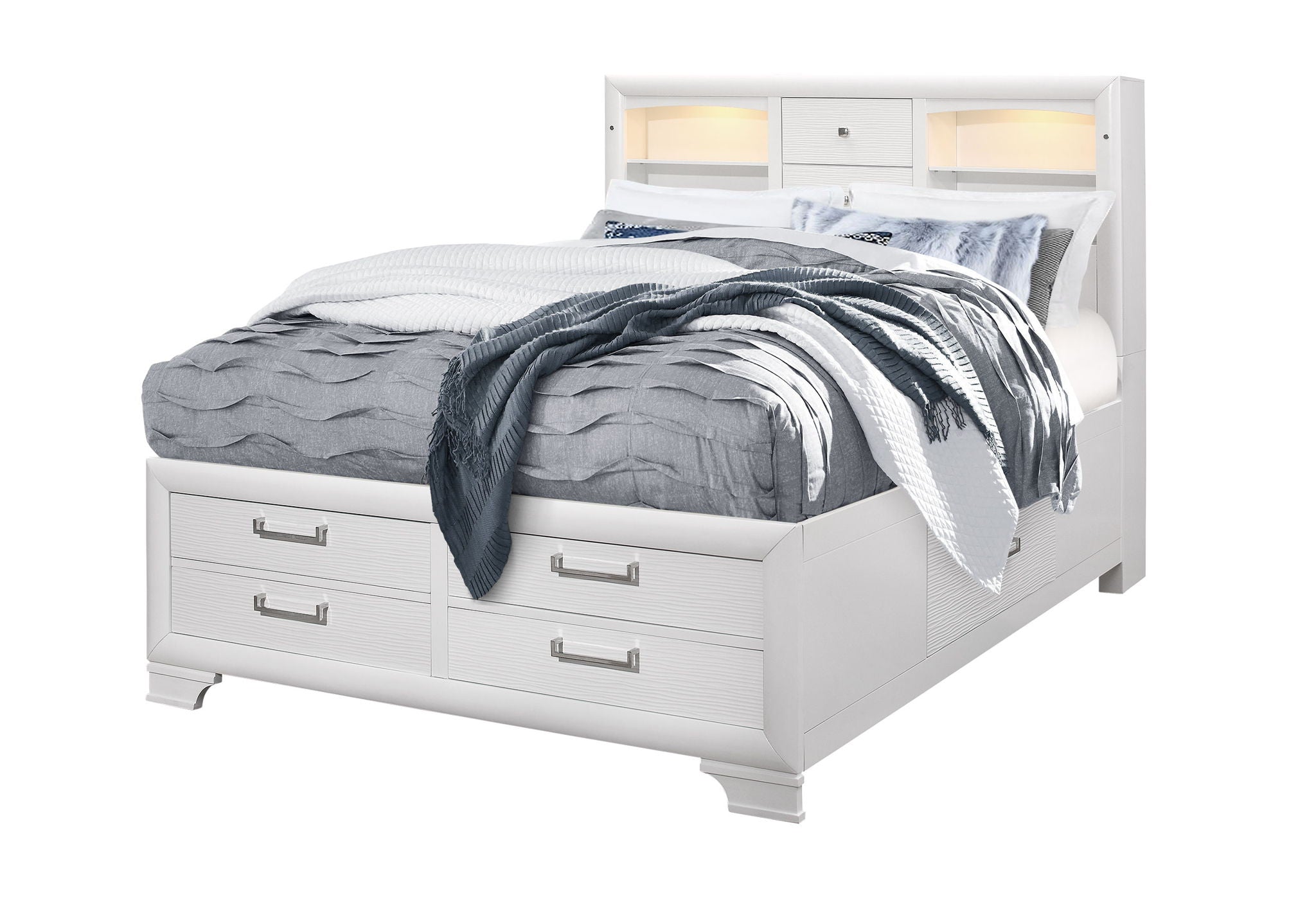 Jordyn - King Bed Headboard With Storage And LED Light - White